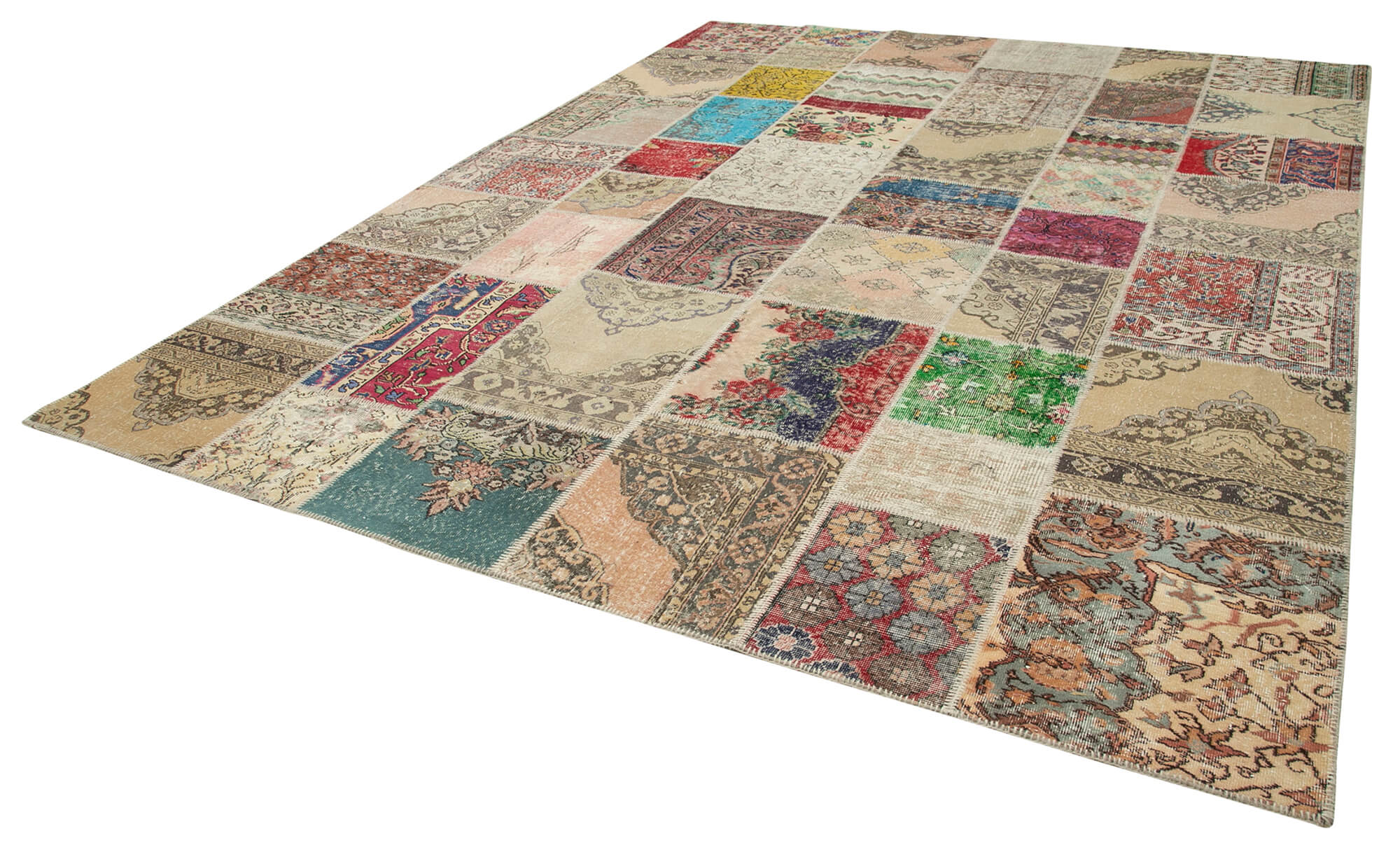 Handmade Patchwork Rug – Beige Cotton Wool Area Rug 10'x13'2'' Durable Soft Wool Carpet
