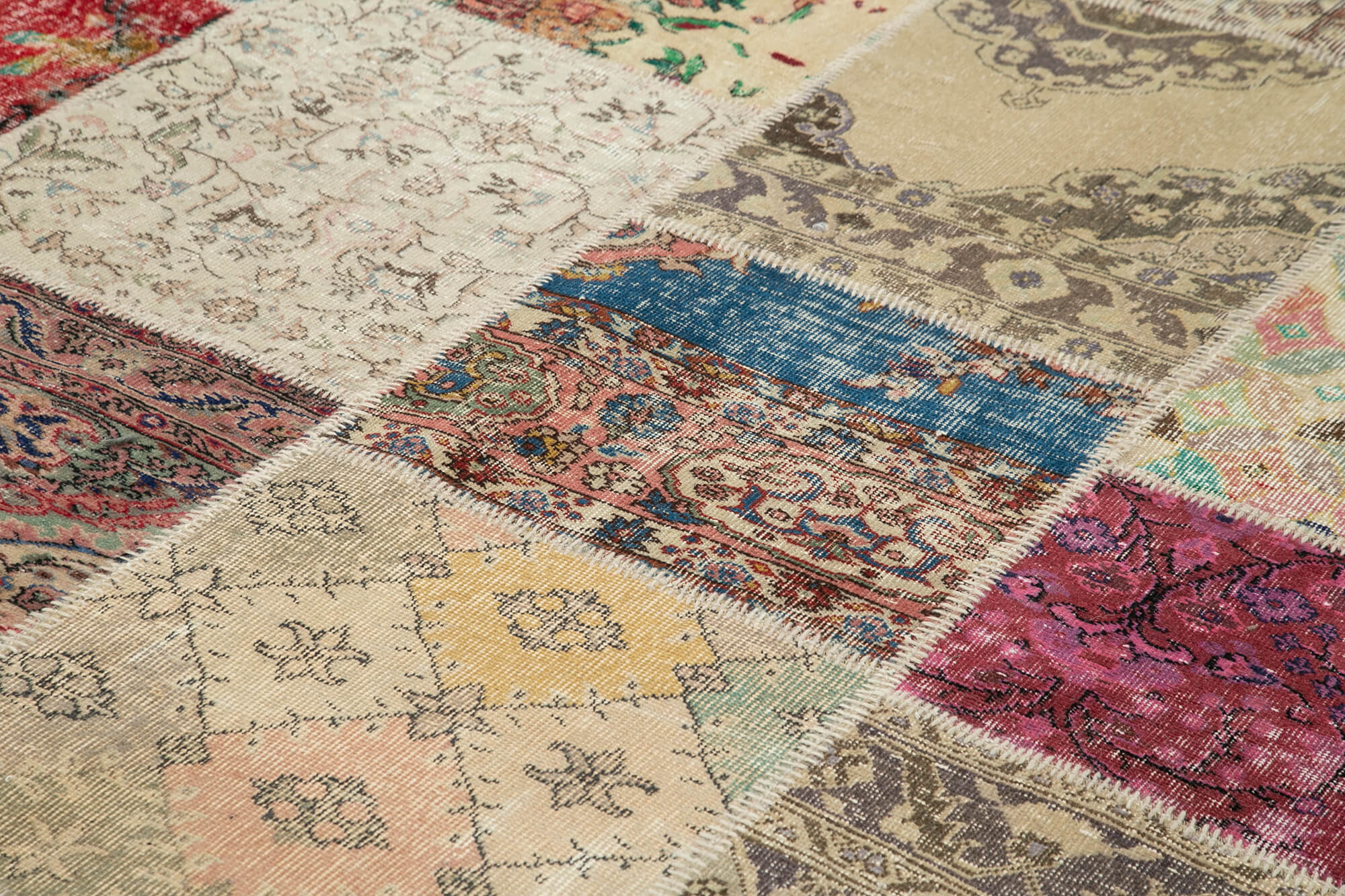 Handmade Patchwork Rug – Beige Cotton Wool Area Rug 10'x13'2'' Durable Soft Wool Carpet