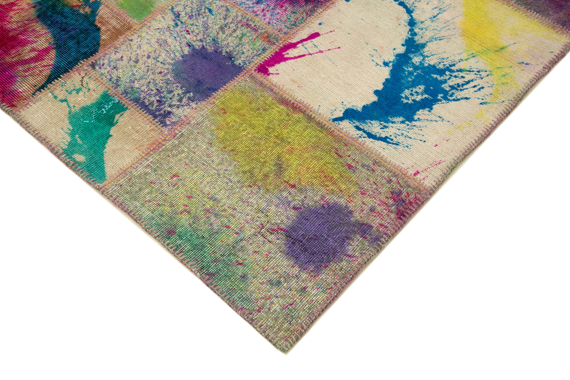 Handmade Patchwork Area Rug - Pink Patchwork Rug Cotton Wool Carpet 8'1" x 9'7"