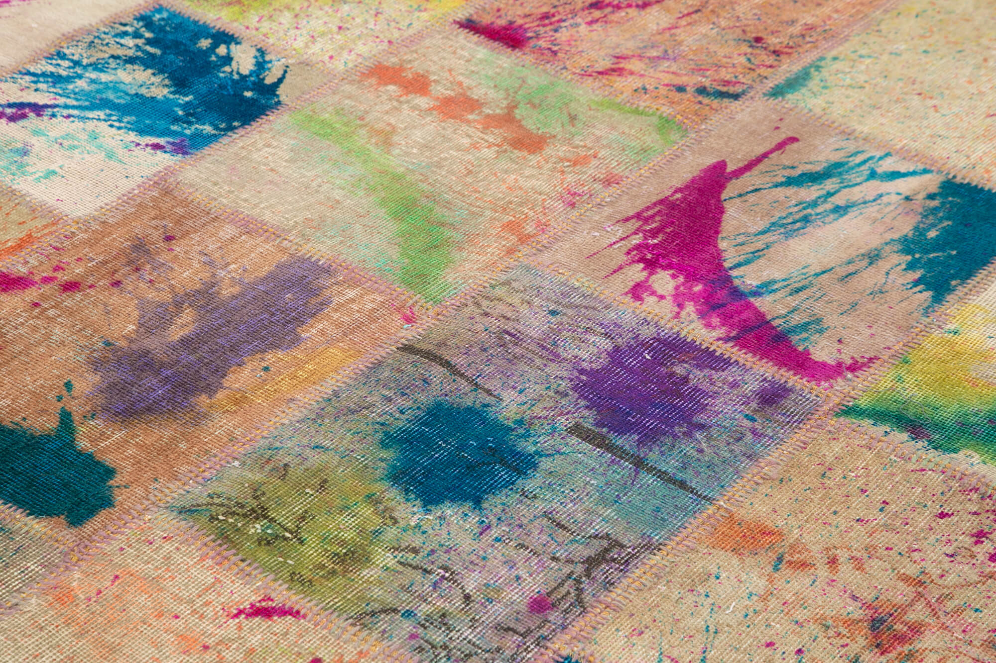 Handmade Patchwork Area Rug - Pink Patchwork Rug Cotton Wool Carpet 8'1" x 9'7"