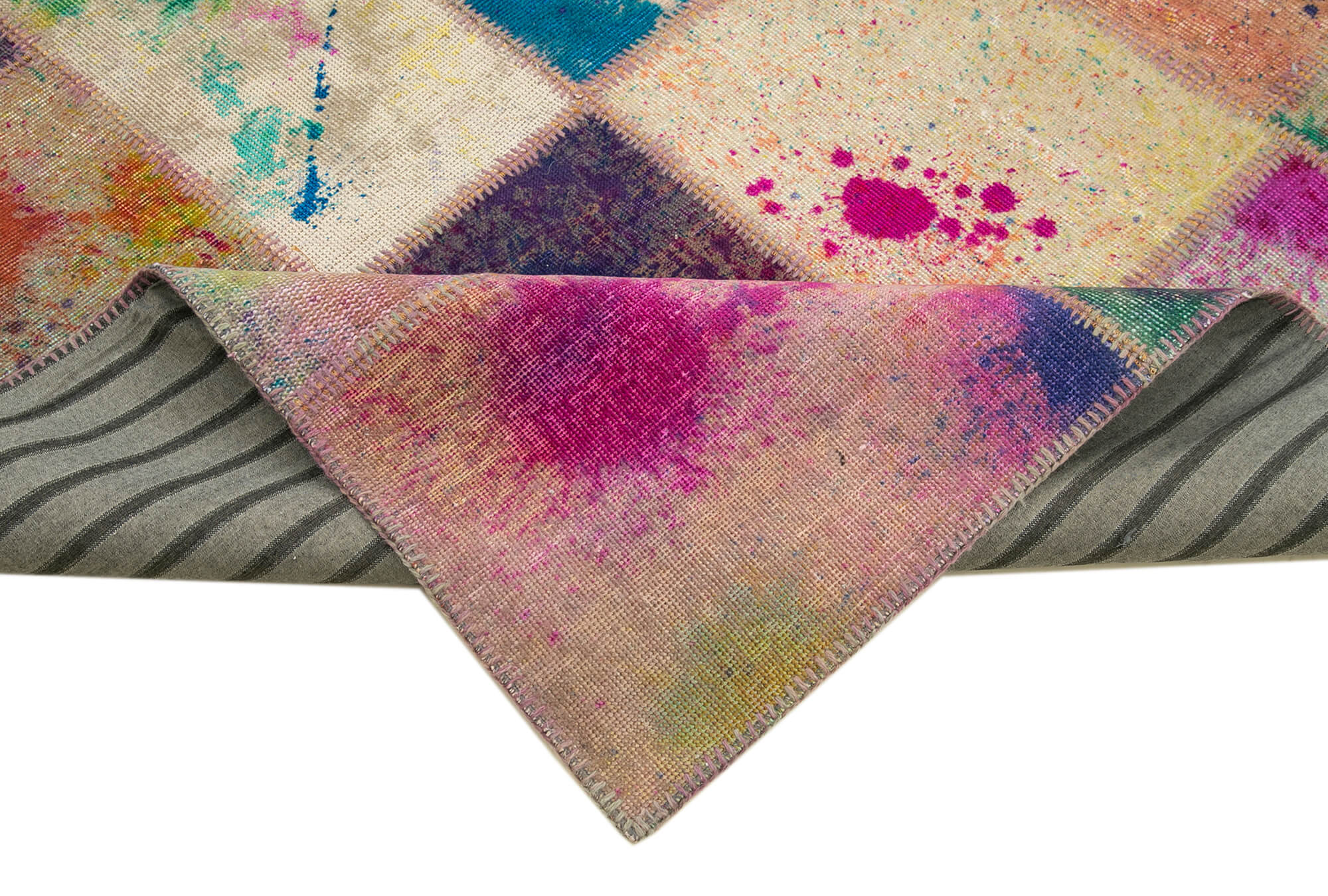 Handmade Patchwork Area Rug - Pink Patchwork Rug Cotton Wool Carpet 8'1" x 9'7"