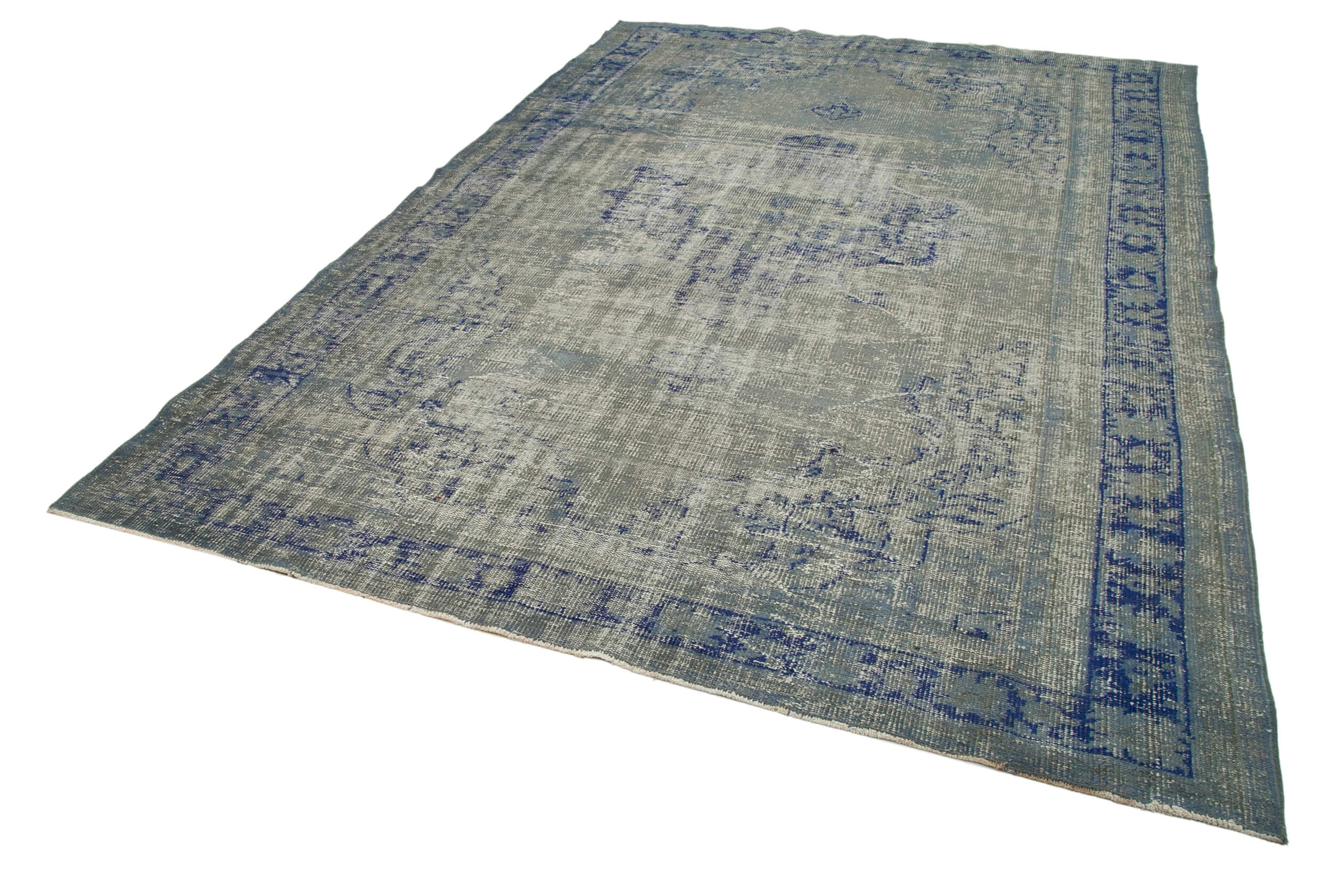 Handmade Vintage Area Rug – Overdyed Wool Rug | Blue Cotton Wool Carpet 7'5''x10'11''
