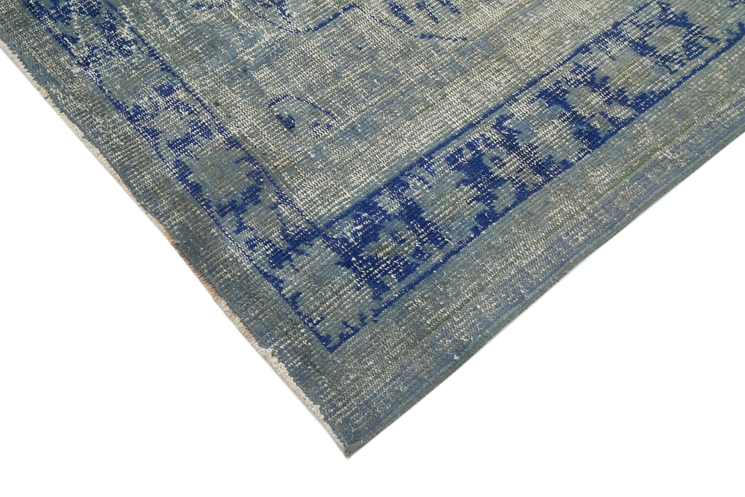Handmade Vintage Area Rug – Overdyed Wool Rug | Blue Cotton Wool Carpet 7'5''x10'11''
