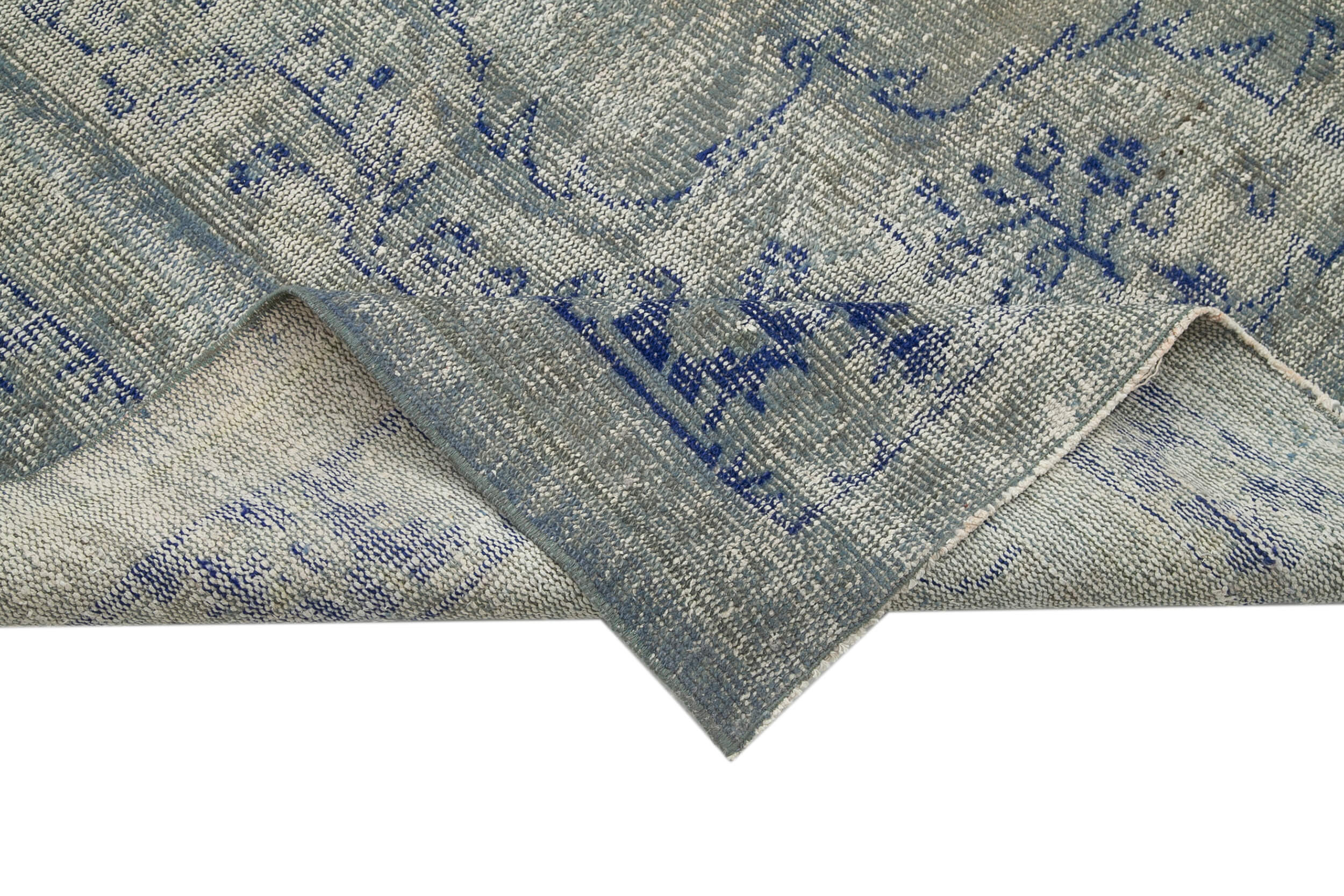 Handmade Vintage Area Rug – Overdyed Wool Rug | Blue Cotton Wool Carpet 7'5''x10'11''