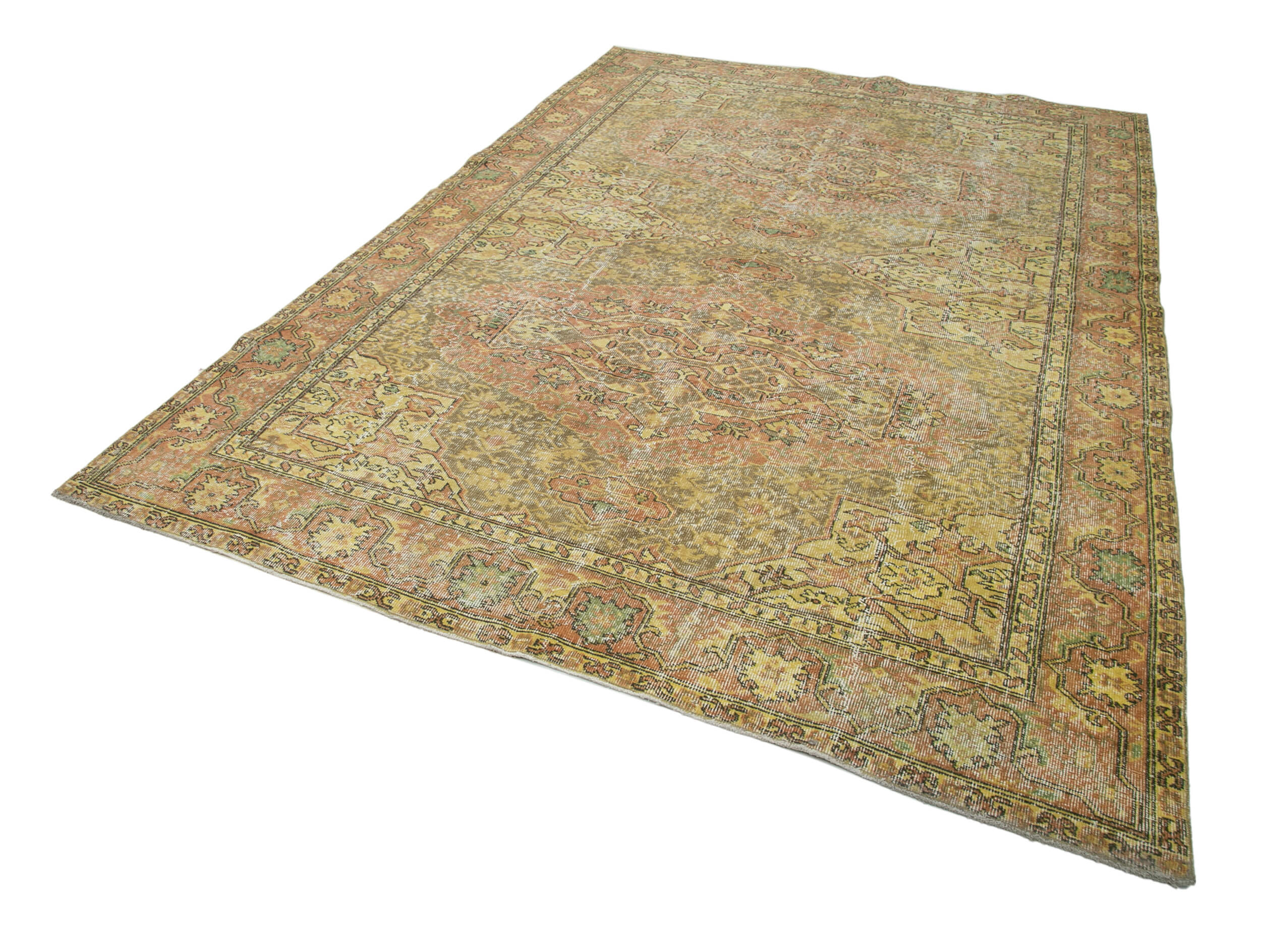 Handmade Vintage Area Rug - Overdyed Wool Rug | Yellow Vintage Carpet 6'9''x10'2''
