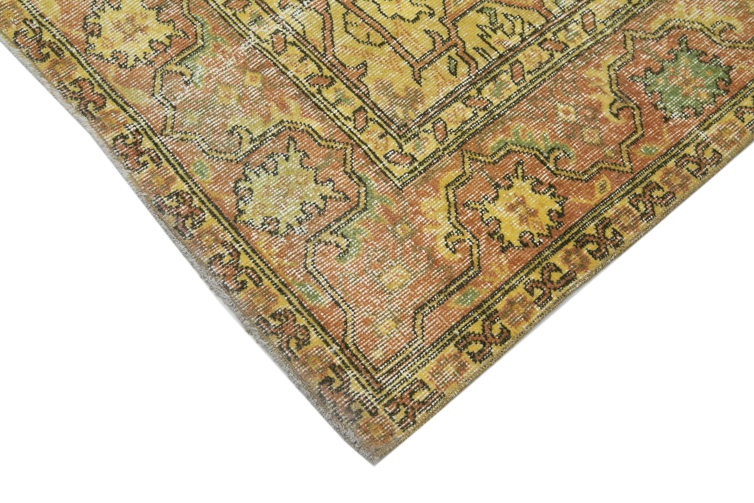 Handmade Vintage Area Rug - Overdyed Wool Rug | Yellow Vintage Carpet 6'9''x10'2''