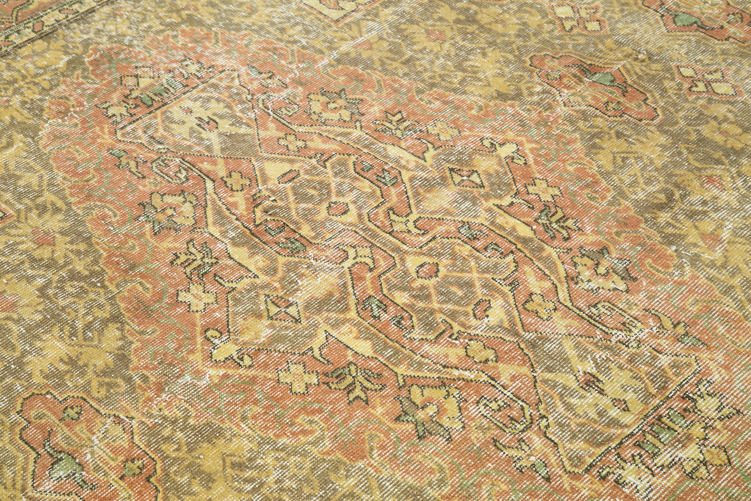 Handmade Vintage Area Rug - Overdyed Wool Rug | Yellow Vintage Carpet 6'9''x10'2''