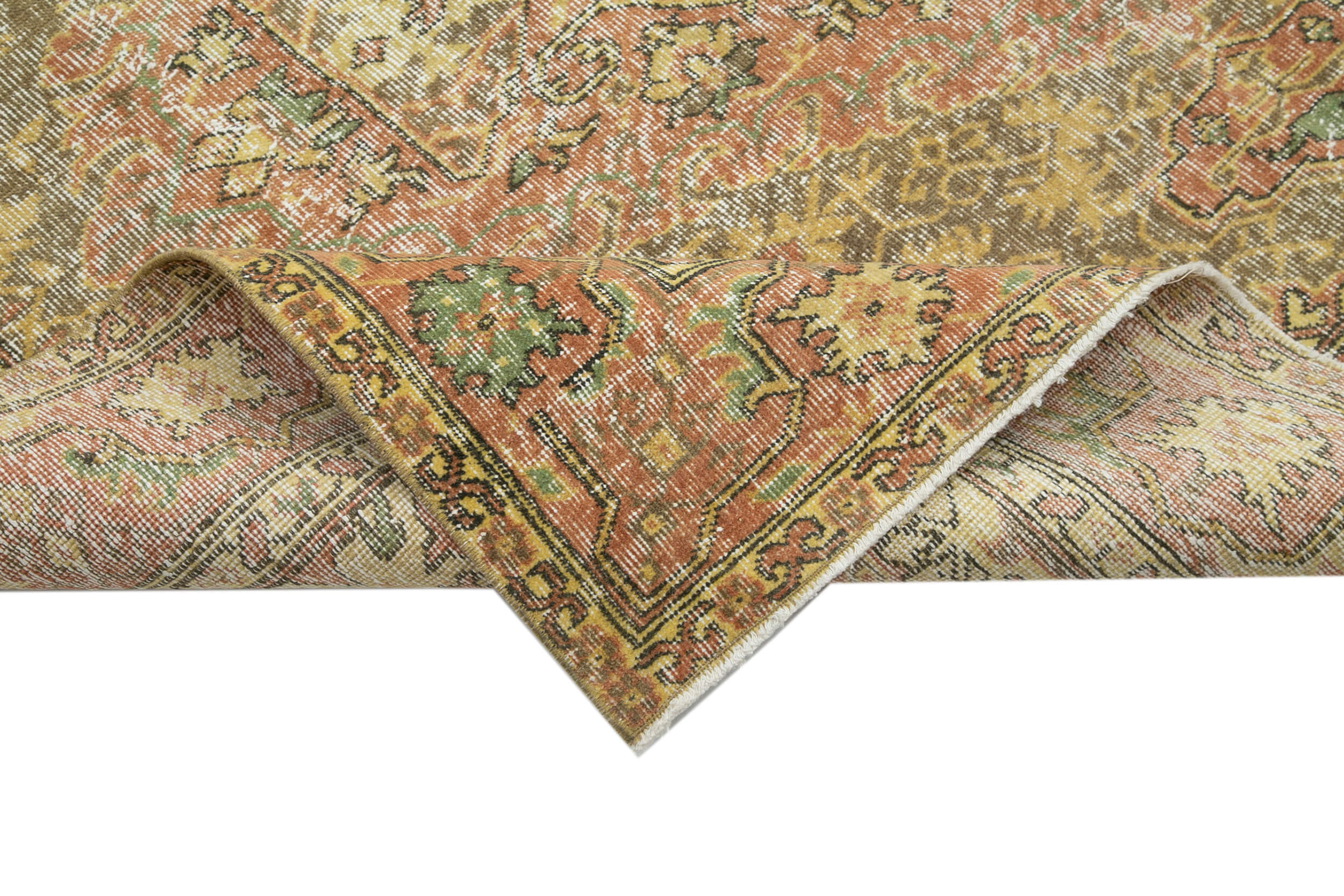 Handmade Vintage Area Rug - Overdyed Wool Rug | Yellow Vintage Carpet 6'9''x10'2''