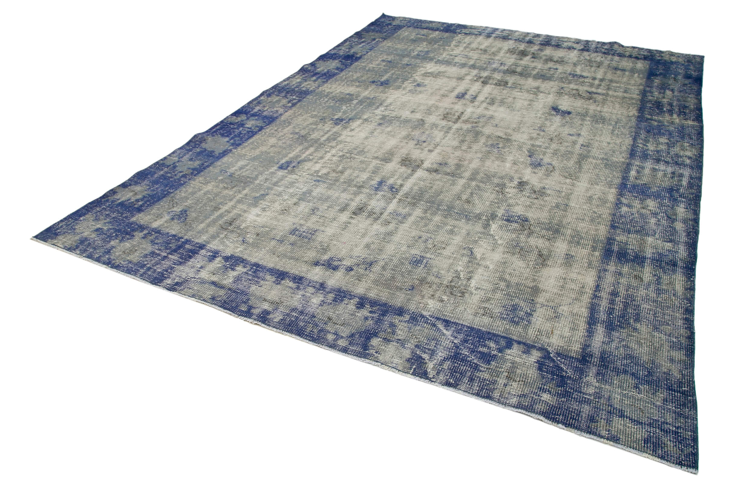 Vintage Area Rug - Handmade Wool Rug Overdyed Blue, Turkish Hand Knotted Cotton Wool Carpet 7'7''x11'1''