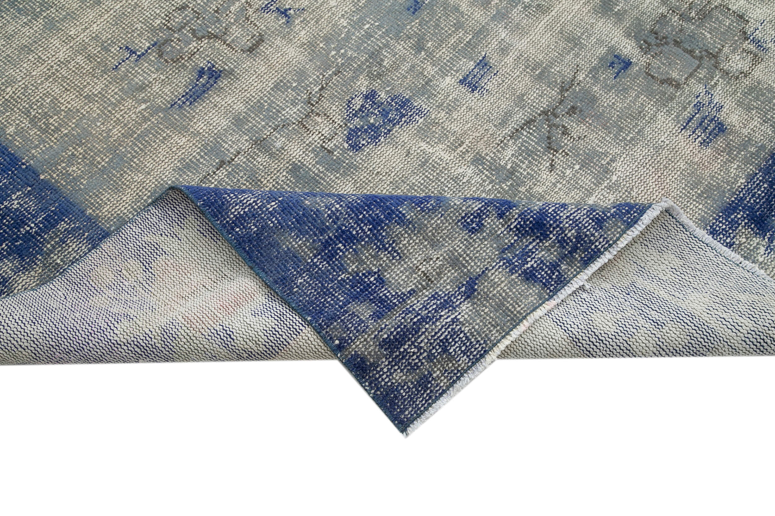 Vintage Area Rug - Handmade Wool Rug Overdyed Blue, Turkish Hand Knotted Cotton Wool Carpet 7'7''x11'1''