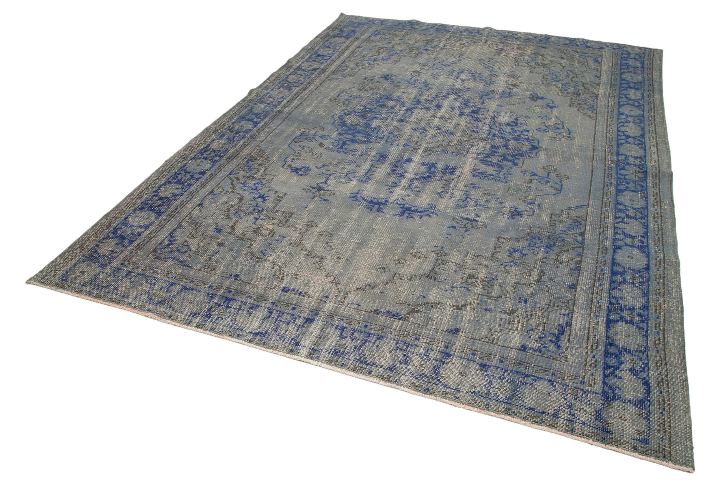 Handmade Area Rug – Overdyed Wool Vintage Cotton Rug 6'11''x10'2'' Grey