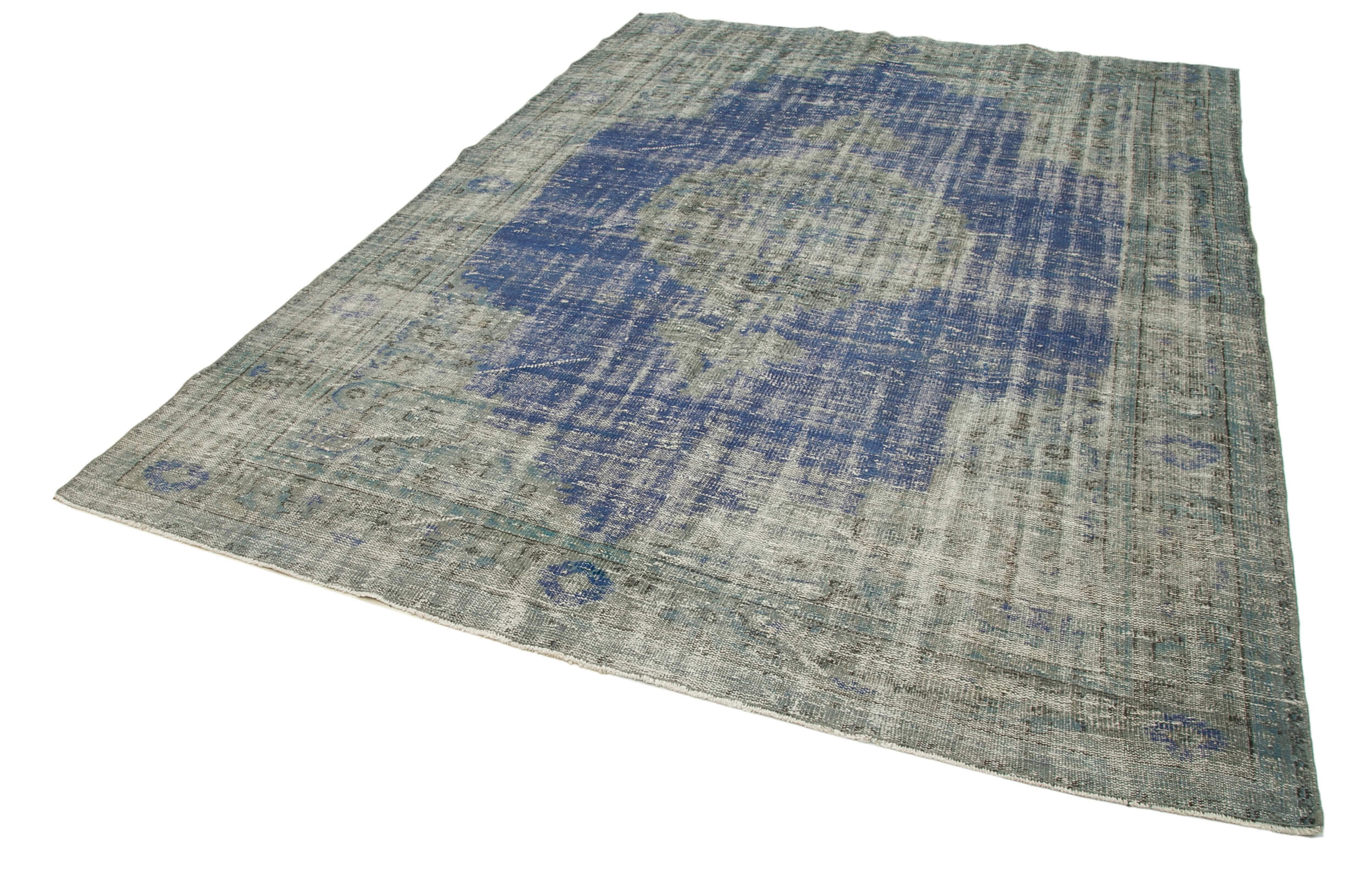 Vintage Wool Area Rug – Handmade Blue Cotton Wool Rug 7'3" x 9'10" Overdyed