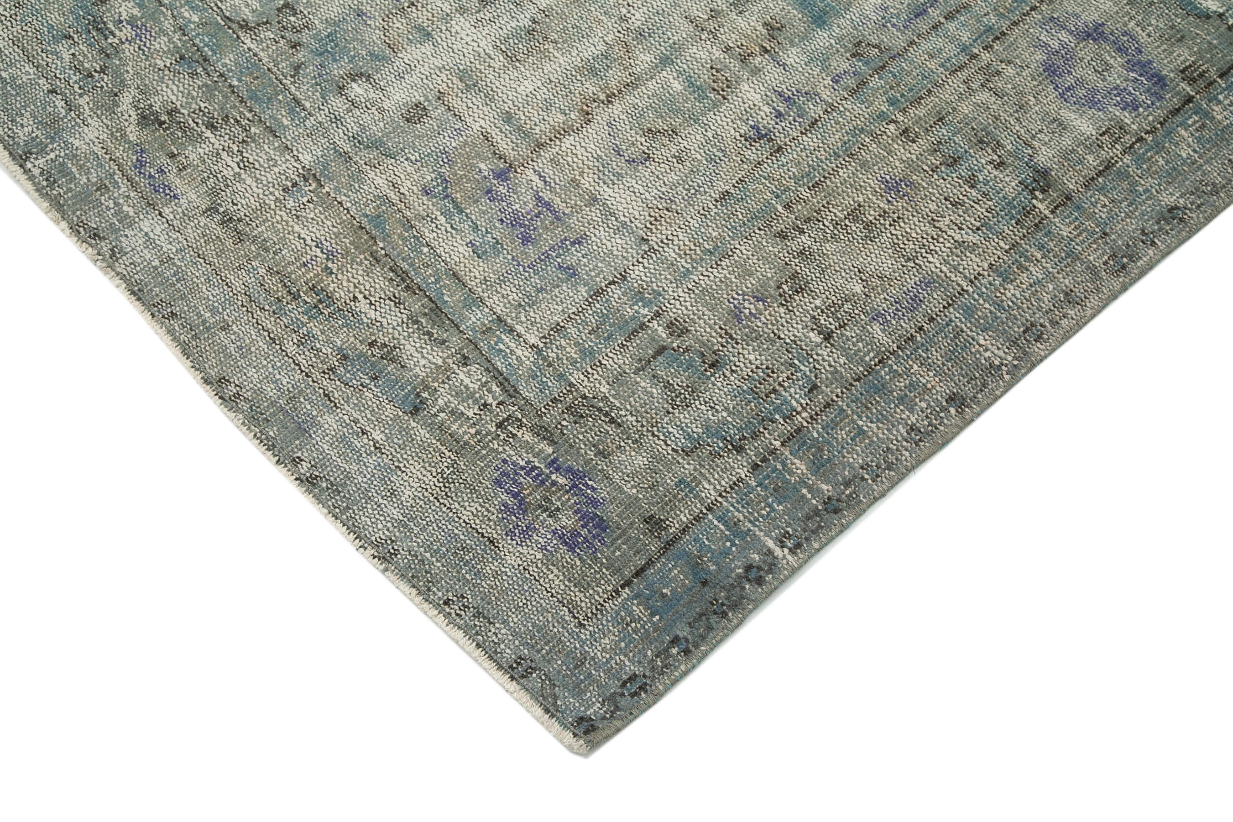 Vintage Wool Area Rug – Handmade Blue Cotton Wool Rug 7'3" x 9'10" Overdyed