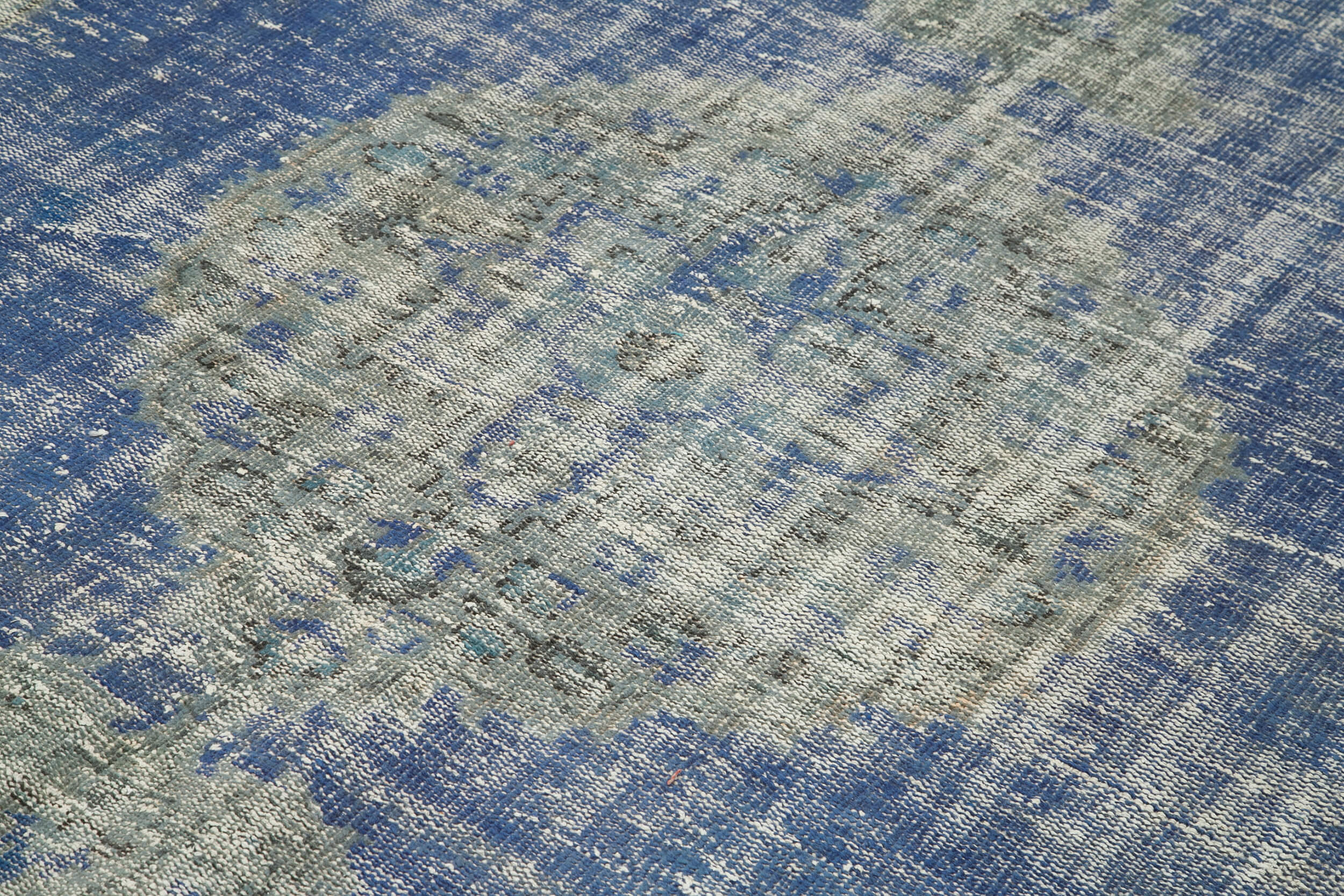 Vintage Wool Area Rug – Handmade Blue Cotton Wool Rug 7'3" x 9'10" Overdyed
