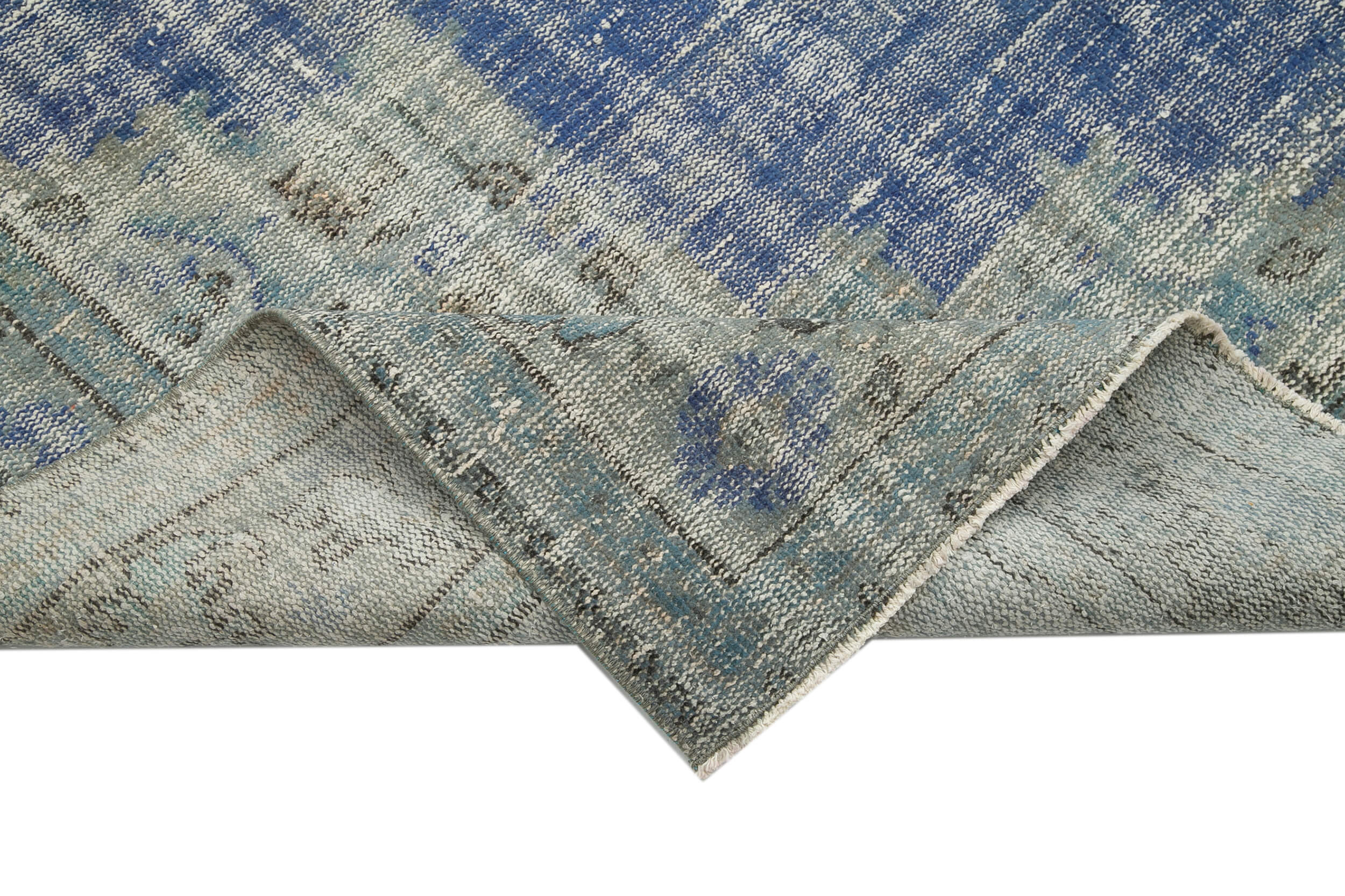 Vintage Wool Area Rug – Handmade Blue Cotton Wool Rug 7'3" x 9'10" Overdyed
