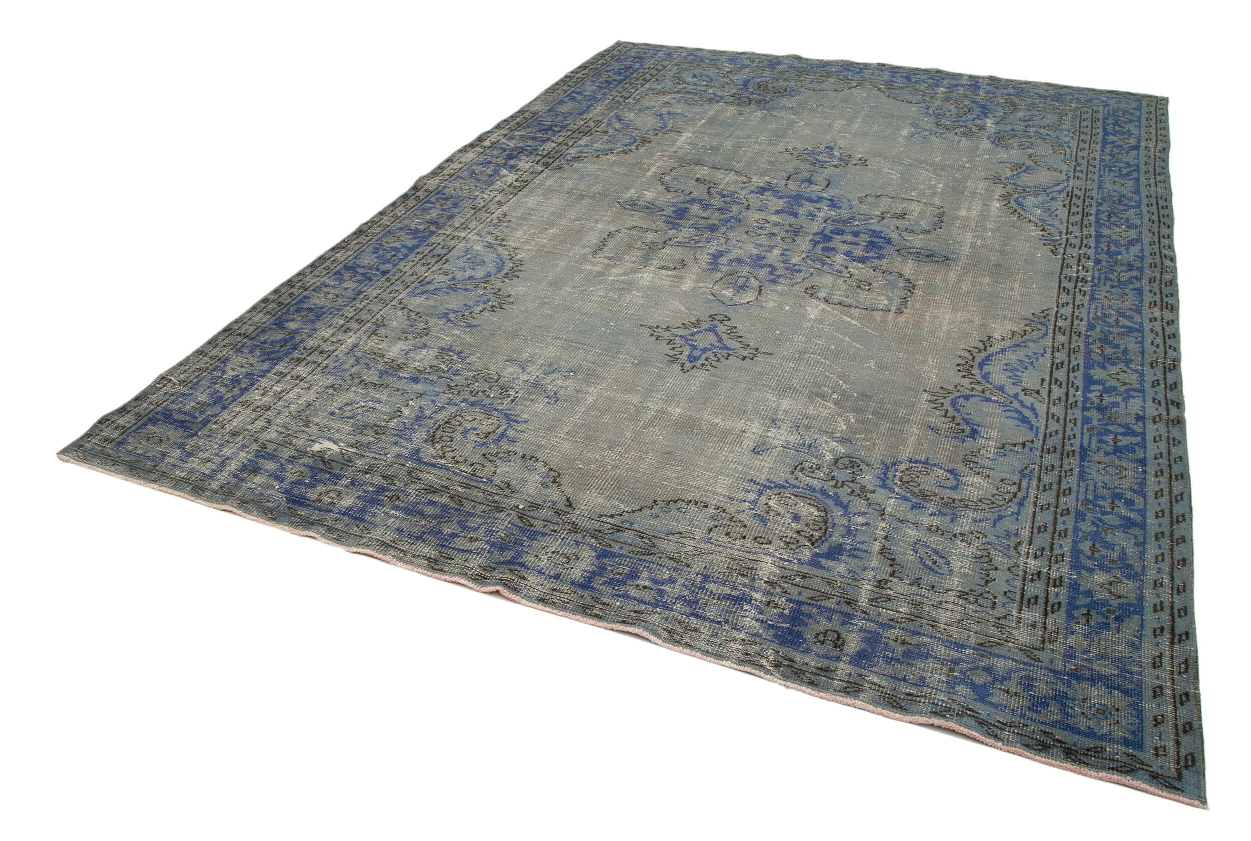 Handmade Vintage Area Rug – Overdyed Wool Rug, Blue Vintage Carpet 7'5''x10'2''