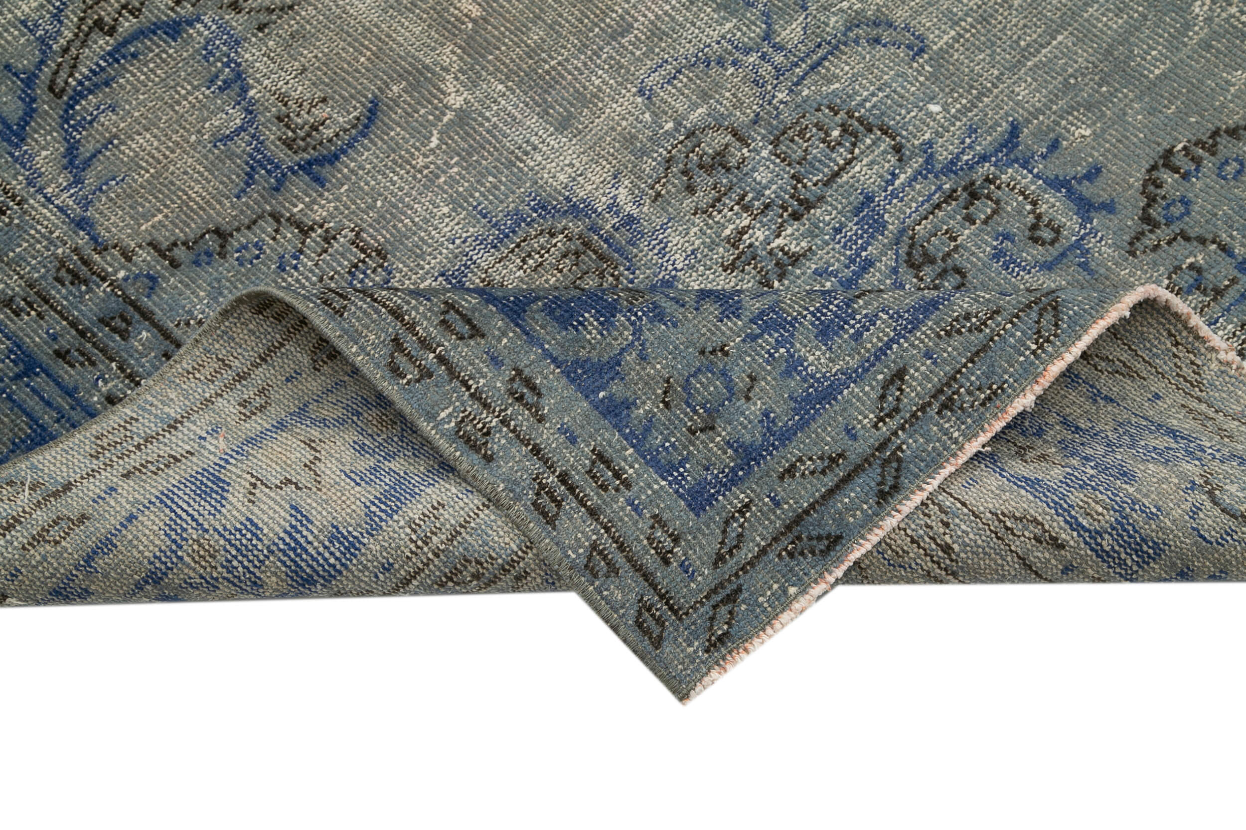 Handmade Vintage Area Rug – Overdyed Wool Rug, Blue Vintage Carpet 7'5''x10'2''