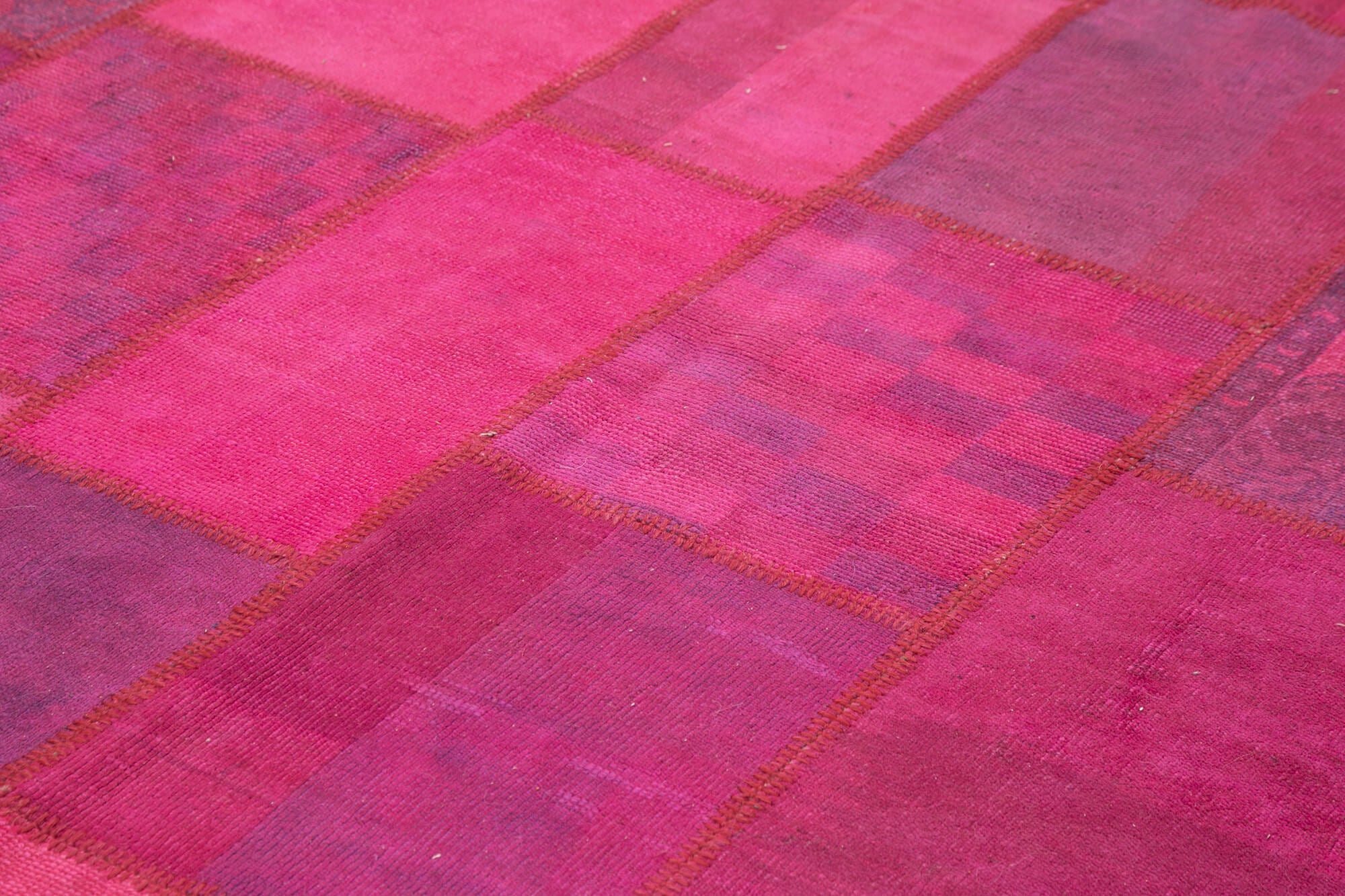 Handmade Area Rug - Pink Patchwork Cotton Wool Carpet 8'4'' x 11'6'' Bohemian Style