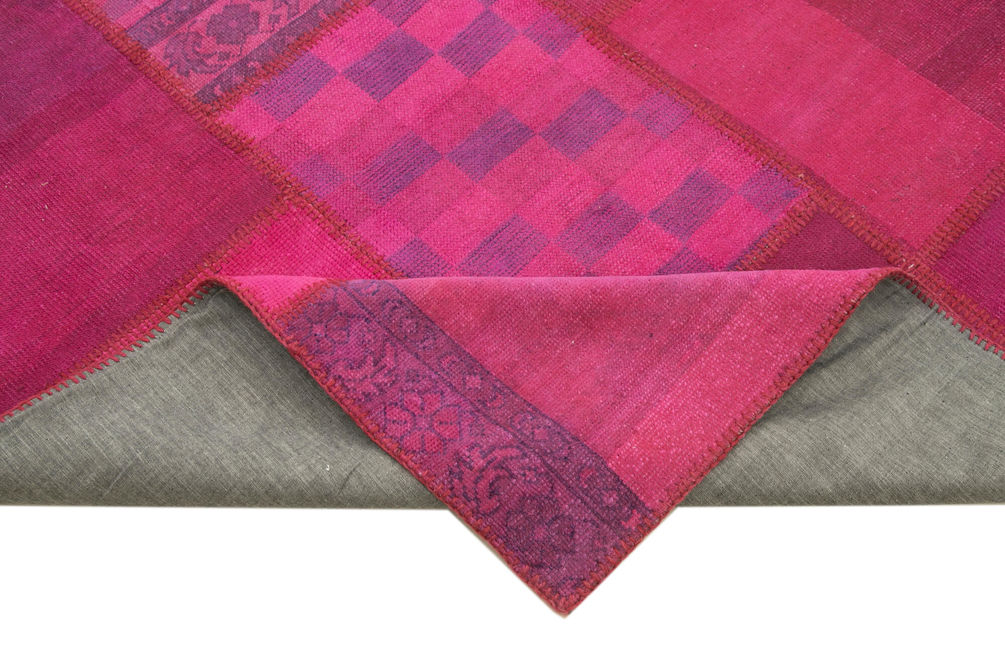 Handmade Area Rug - Pink Patchwork Cotton Wool Carpet 8'4'' x 11'6'' Bohemian Style