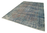 Handmade Vintage Area Rug – Overdyed Blue Cotton Wool Carpet 7'1''x10'5''