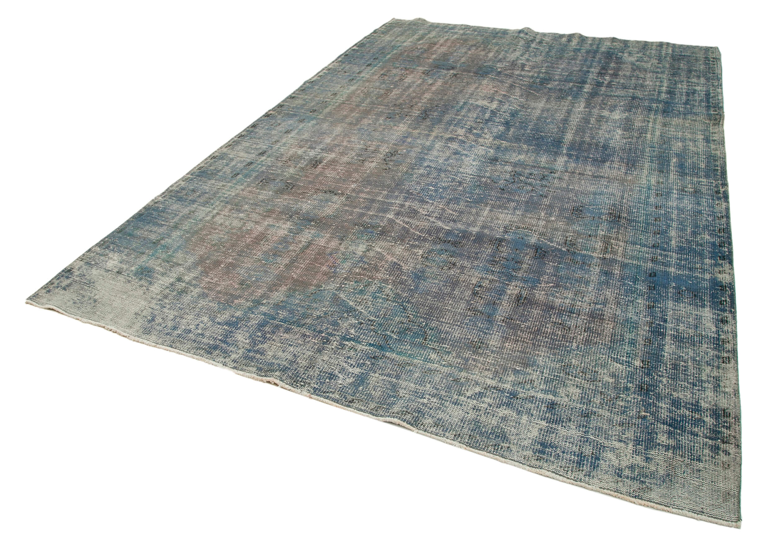 Handmade Vintage Area Rug – Overdyed Blue Cotton Wool Carpet 7'1''x10'5''