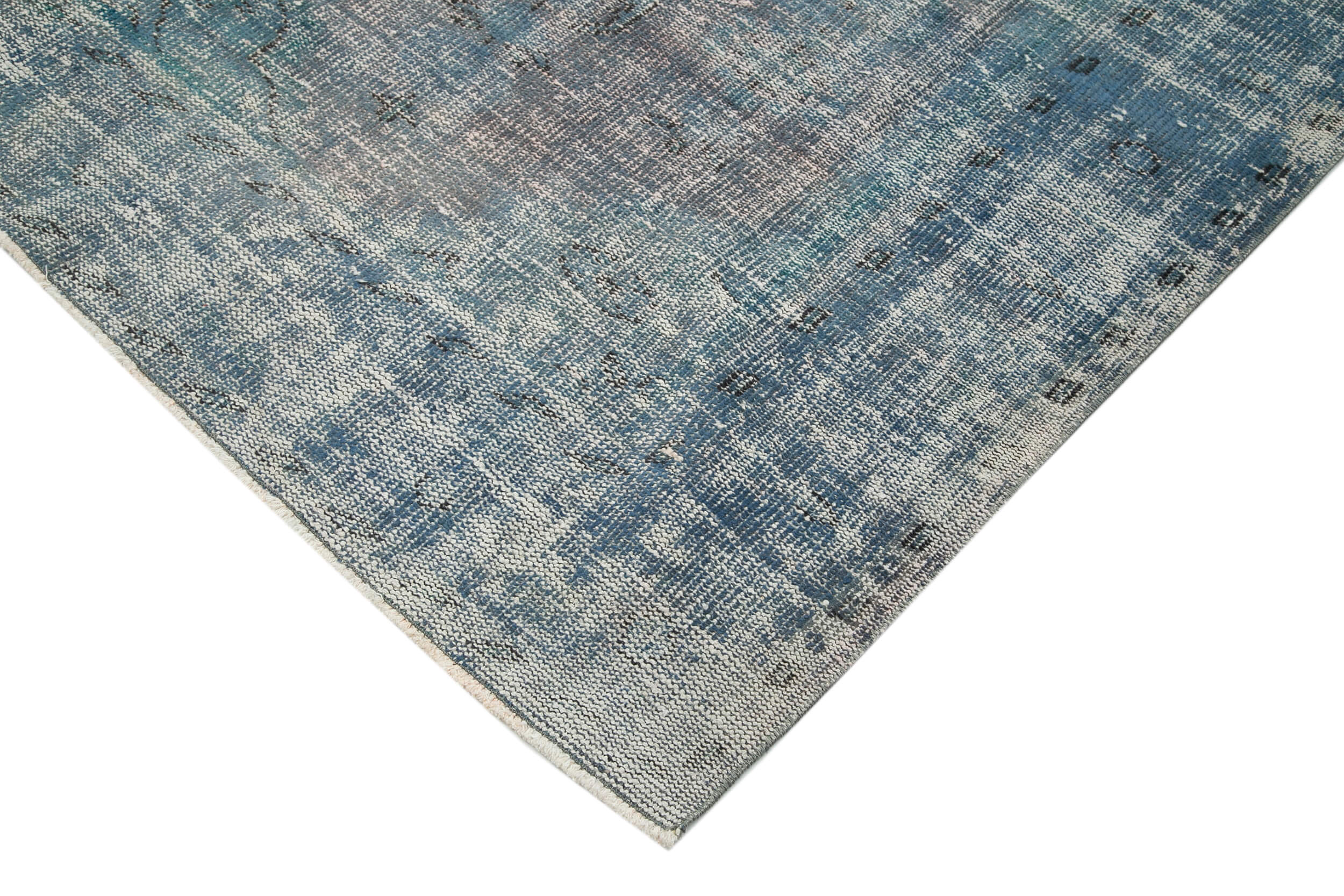 Handmade Vintage Area Rug – Overdyed Blue Cotton Wool Carpet 7'1''x10'5''