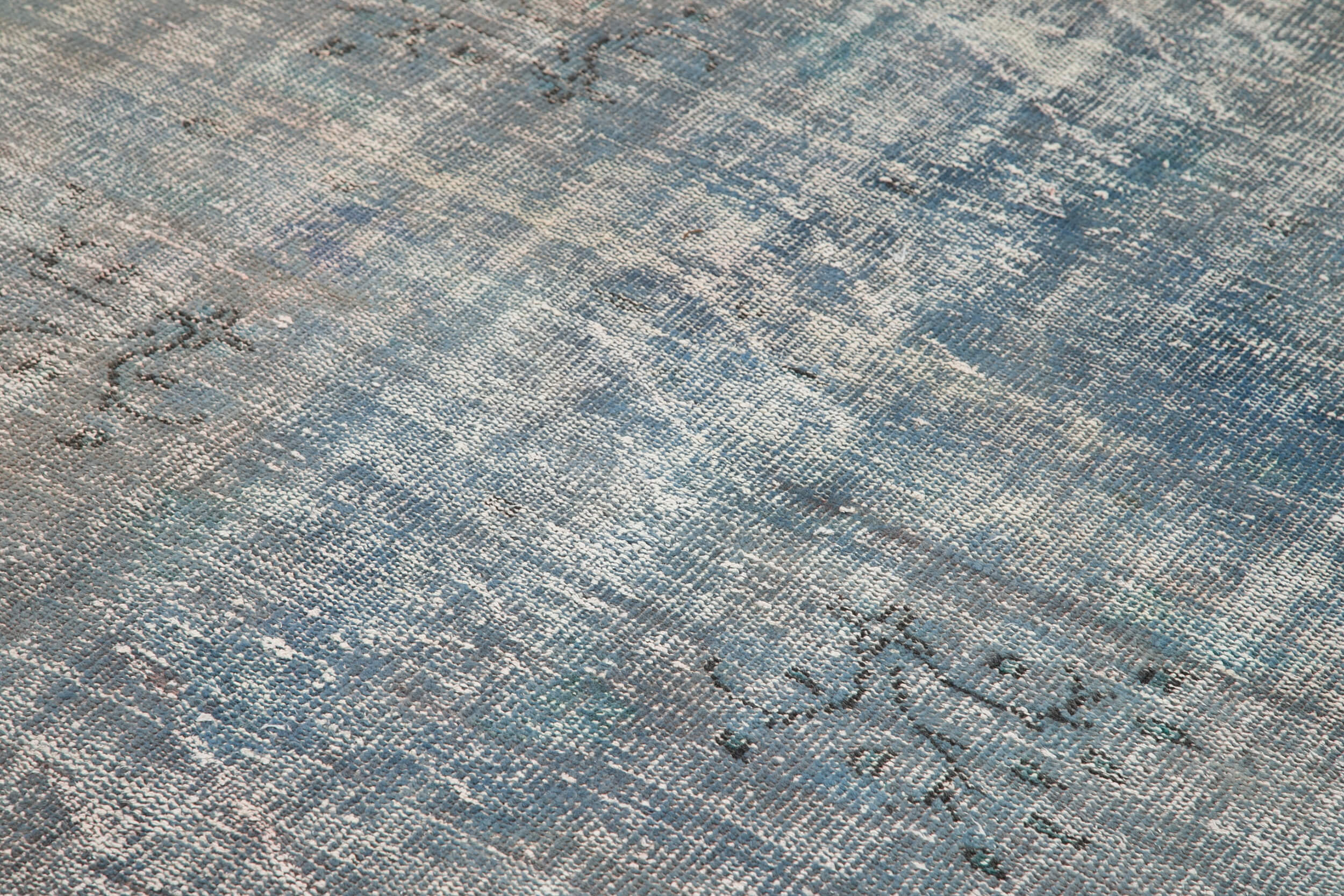 Handmade Vintage Area Rug – Overdyed Blue Cotton Wool Carpet 7'1''x10'5''