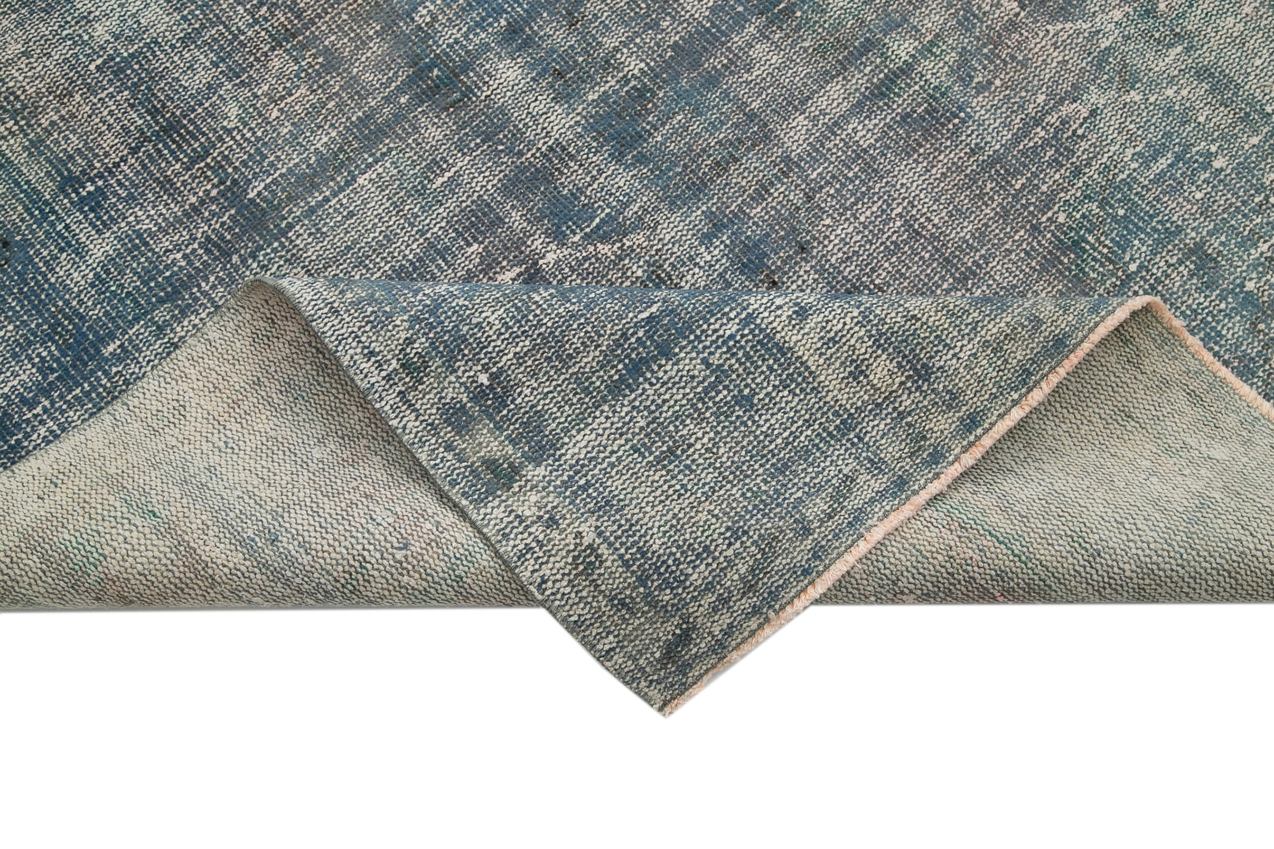 Handmade Vintage Area Rug – Overdyed Blue Cotton Wool Carpet 7'1''x10'5''
