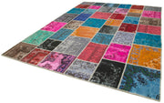 Handmade Wool Area Rug - Kirk Yama Pink Patchwork Carpet 9'1''x12'0'' Cotton Wool