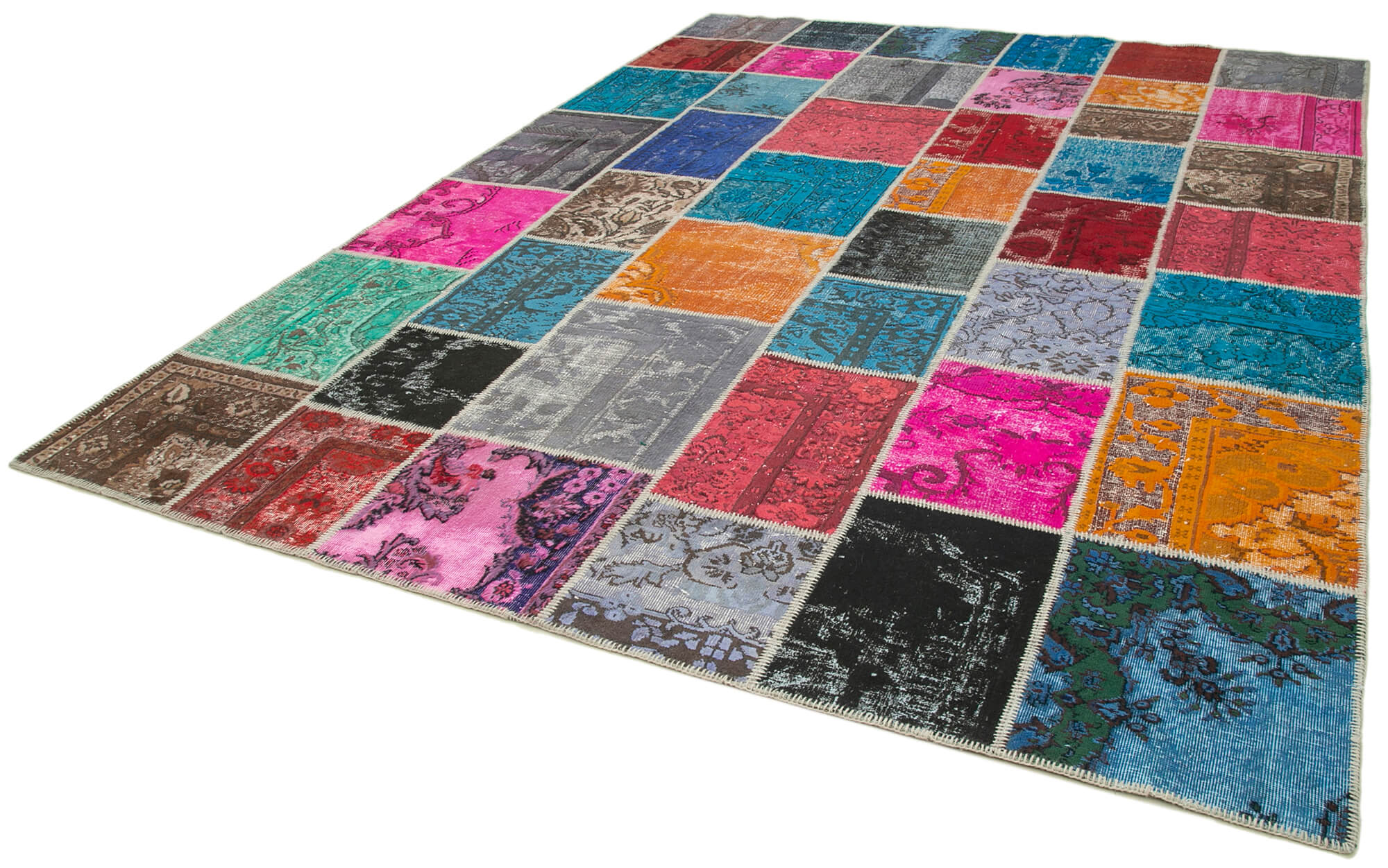 Handmade Wool Area Rug - Kirk Yama Pink Patchwork Carpet 9'1''x12'0'' Cotton Wool