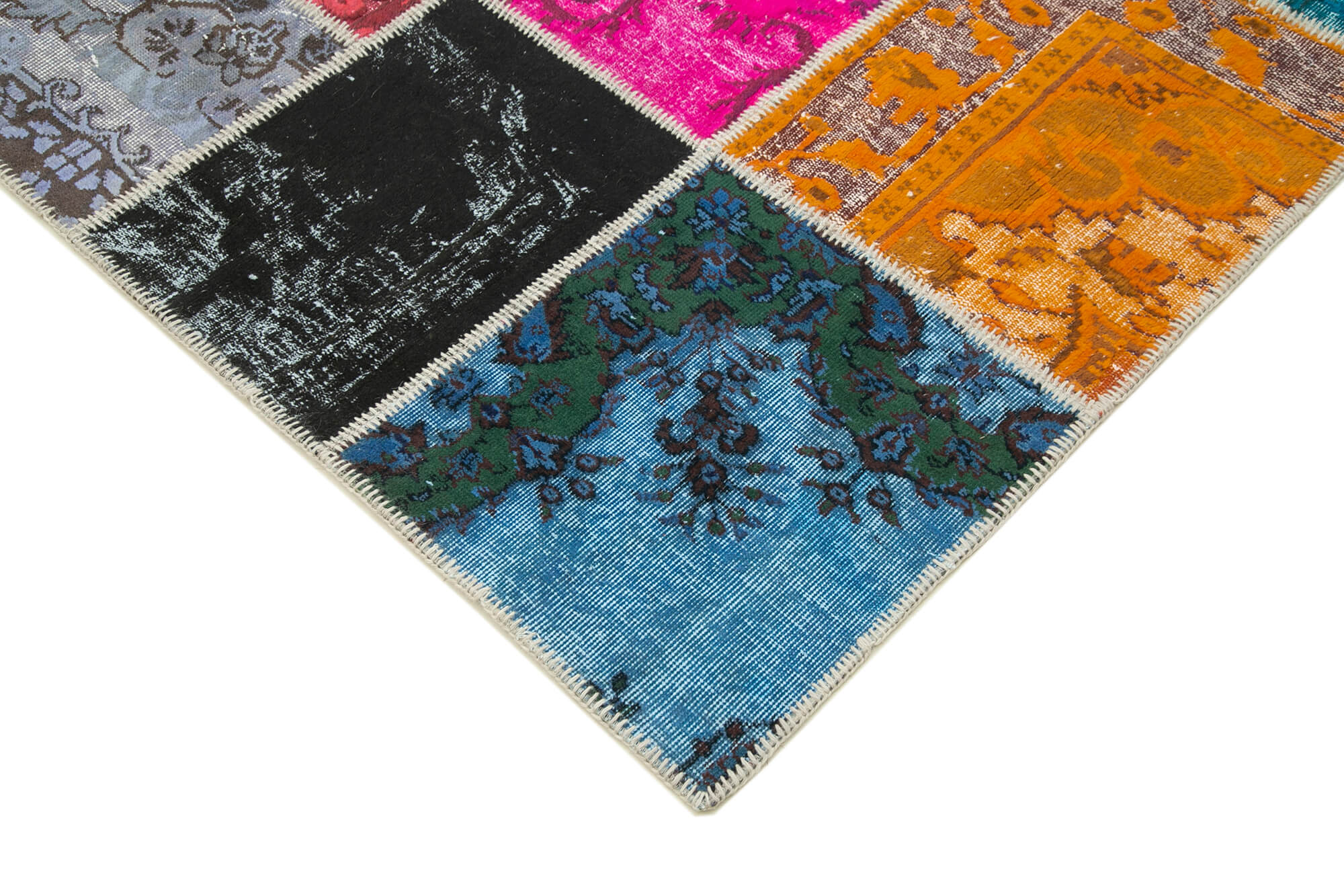 Handmade Wool Area Rug - Kirk Yama Pink Patchwork Carpet 9'1''x12'0'' Cotton Wool