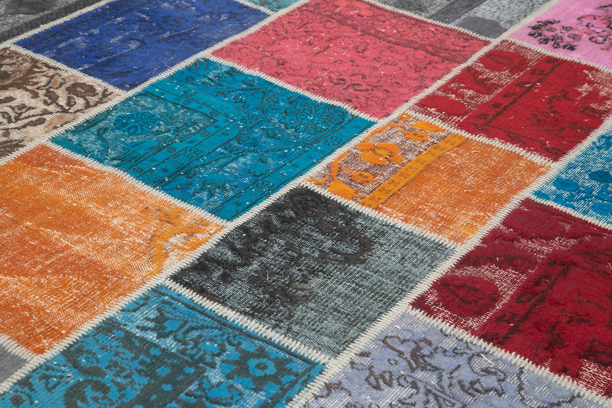 Handmade Wool Area Rug - Kirk Yama Pink Patchwork Carpet 9'1''x12'0'' Cotton Wool