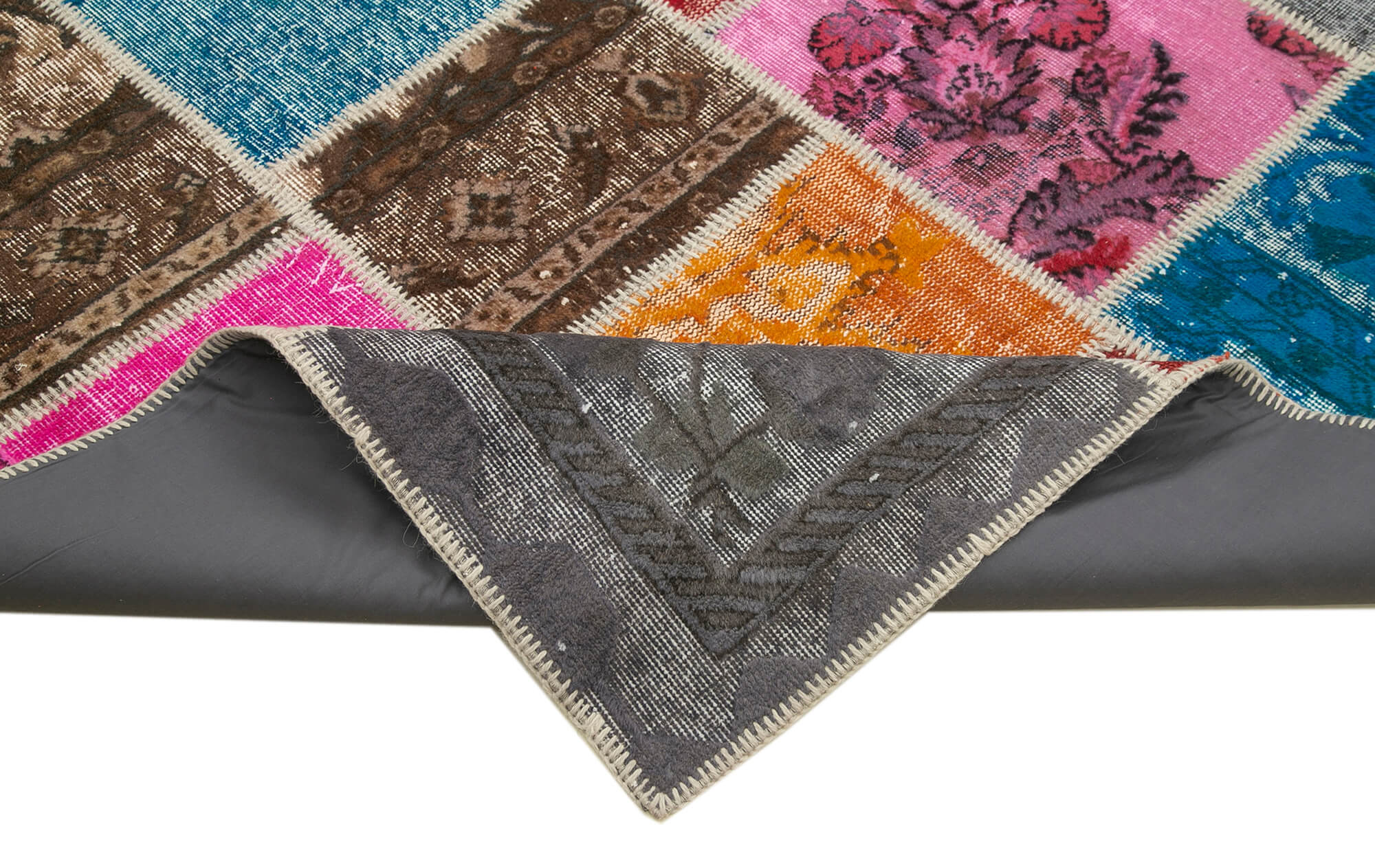 Handmade Wool Area Rug - Kirk Yama Pink Patchwork Carpet 9'1''x12'0'' Cotton Wool