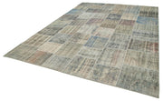 Handmade Wool Area Rug – Grey Patchwork Cotton Wool Rug 8'6''x11'7'' | Vintage Turkish Carpet