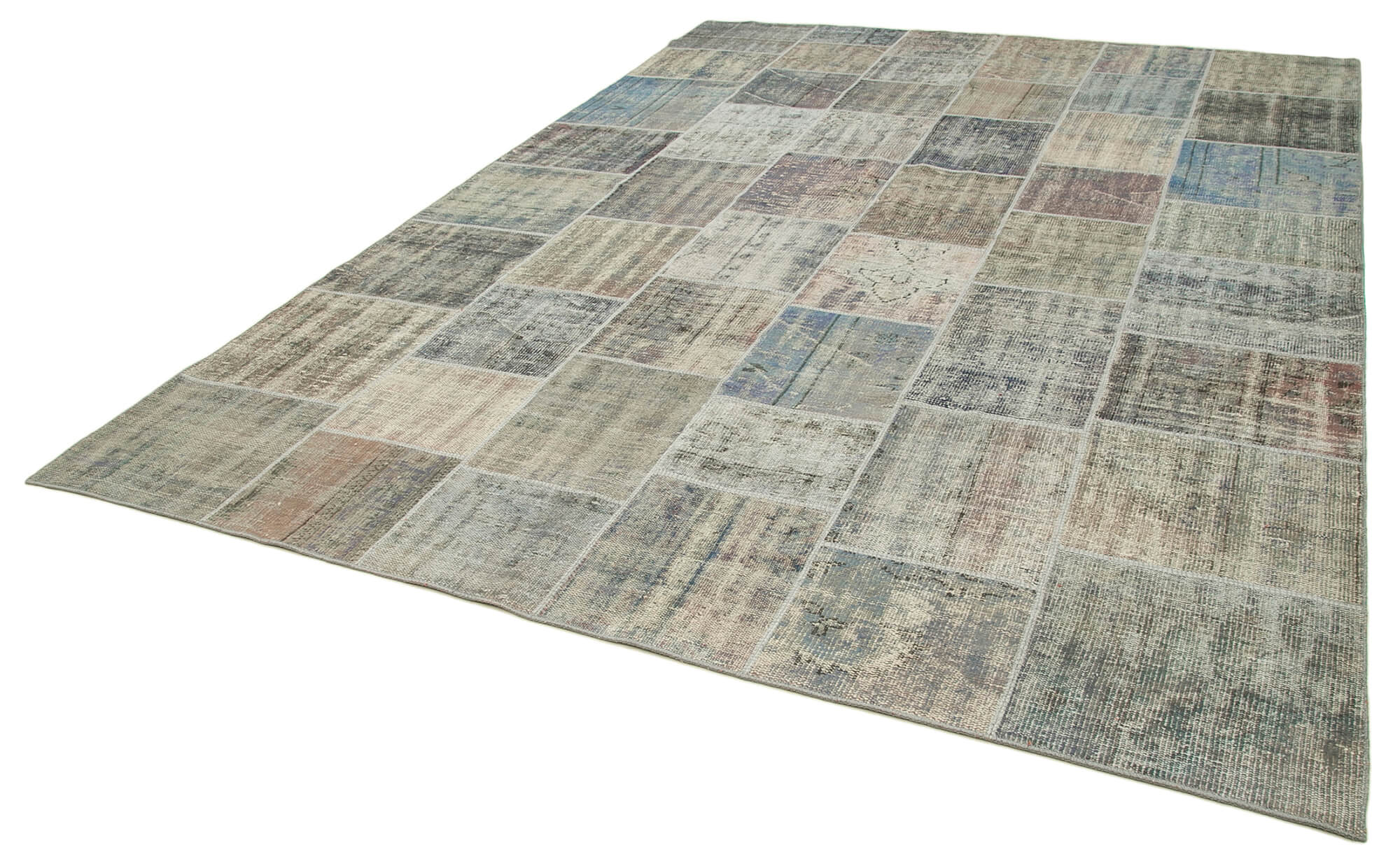Handmade Wool Area Rug – Grey Patchwork Cotton Wool Rug 8'6''x11'7'' | Vintage Turkish Carpet