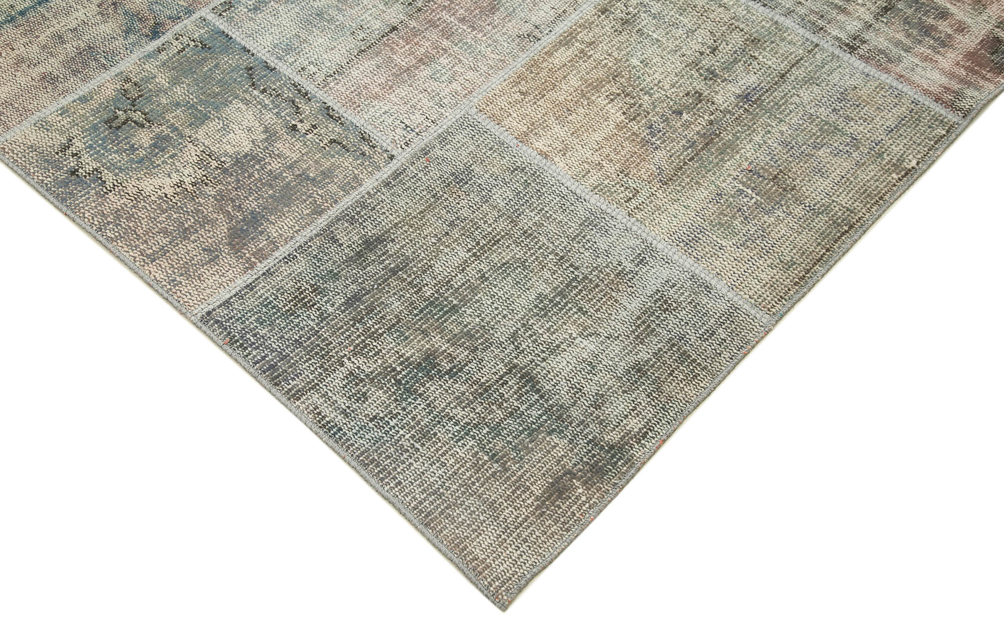 Handmade Wool Area Rug – Grey Patchwork Cotton Wool Rug 8'6''x11'7'' | Vintage Turkish Carpet