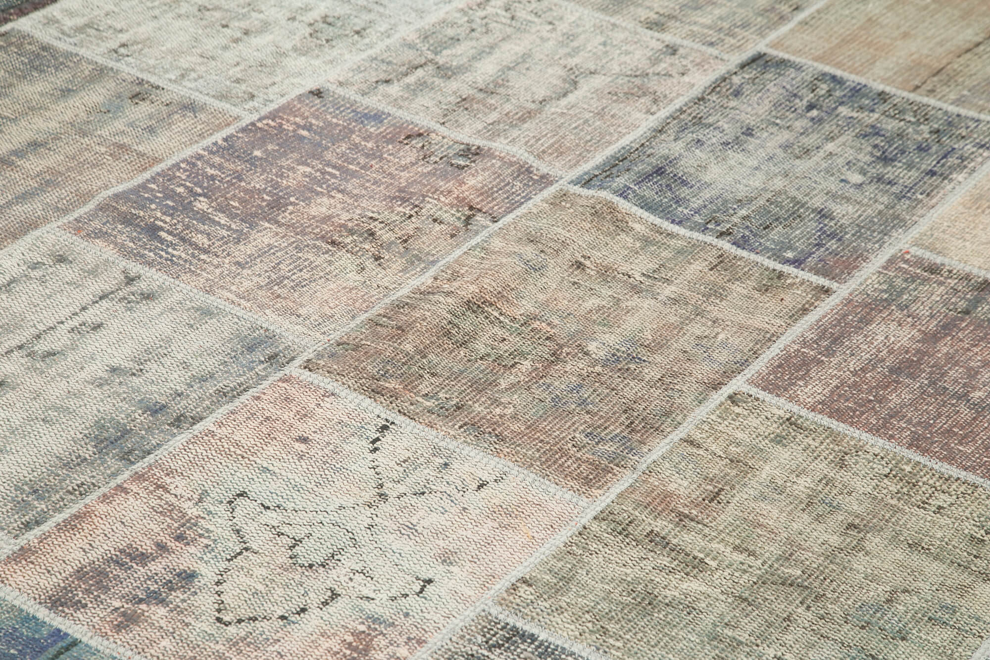 Handmade Wool Area Rug – Grey Patchwork Cotton Wool Rug 8'6''x11'7'' | Vintage Turkish Carpet