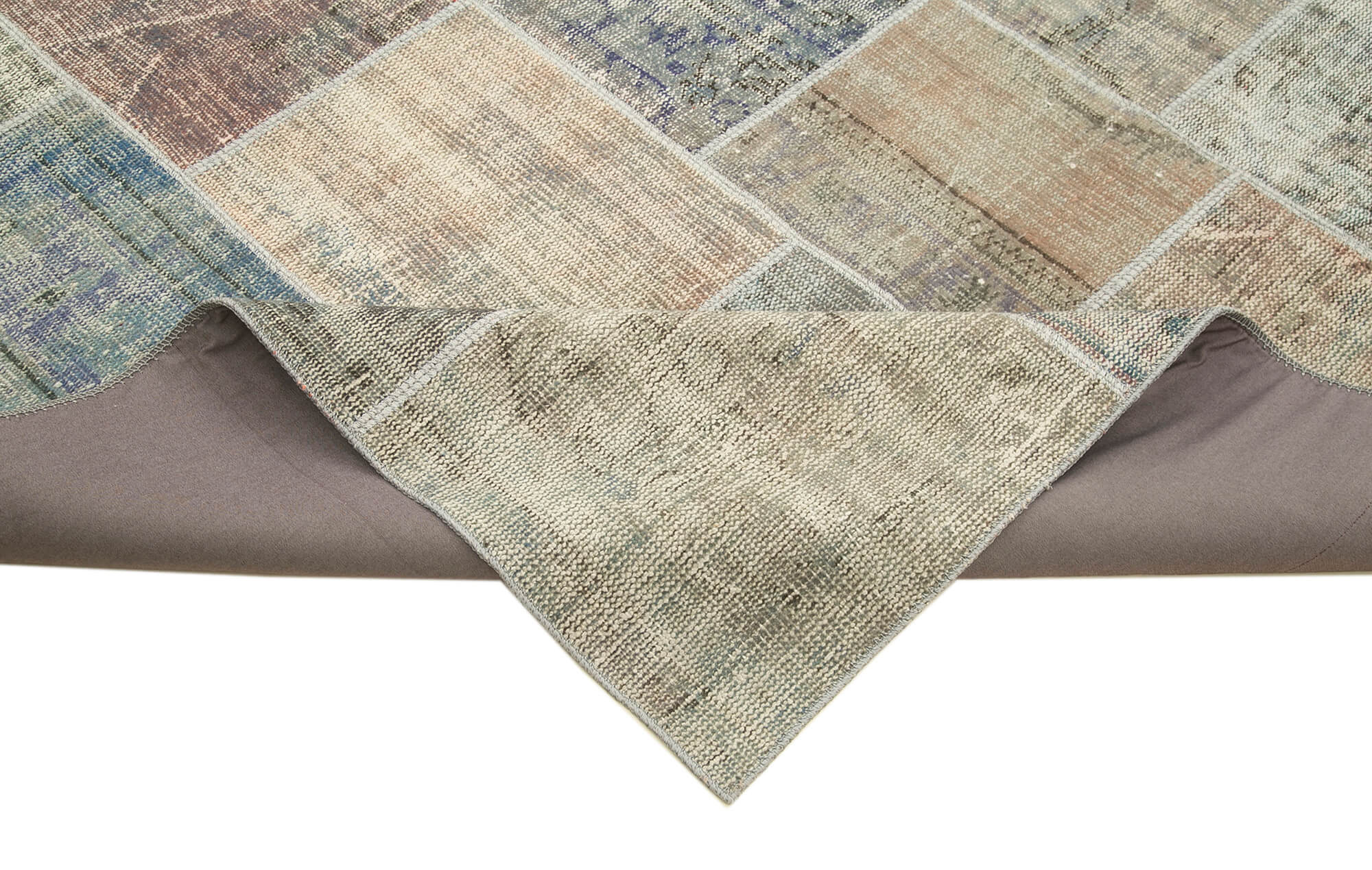 Handmade Wool Area Rug – Grey Patchwork Cotton Wool Rug 8'6''x11'7'' | Vintage Turkish Carpet