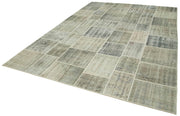 Handmade Patchwork Rug - Kirk Yama Grey Cotton Wool Vintage Area Rug 8'2''x11'6''