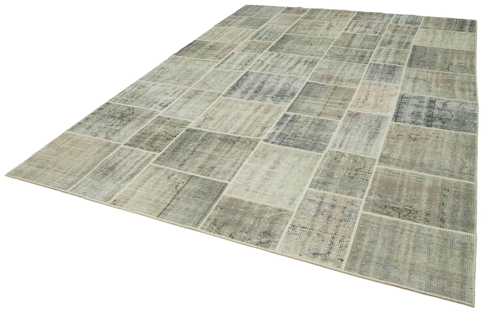 Handmade Patchwork Rug - Kirk Yama Grey Cotton Wool Vintage Area Rug 8'2''x11'6''