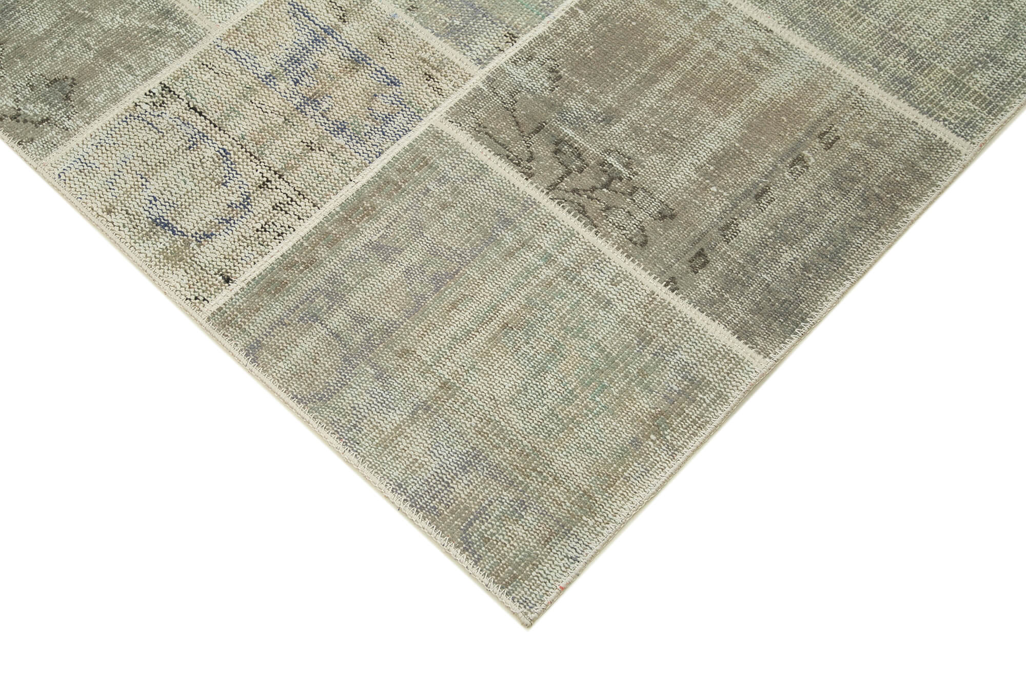 Handmade Patchwork Rug - Kirk Yama Grey Cotton Wool Vintage Area Rug 8'2''x11'6''