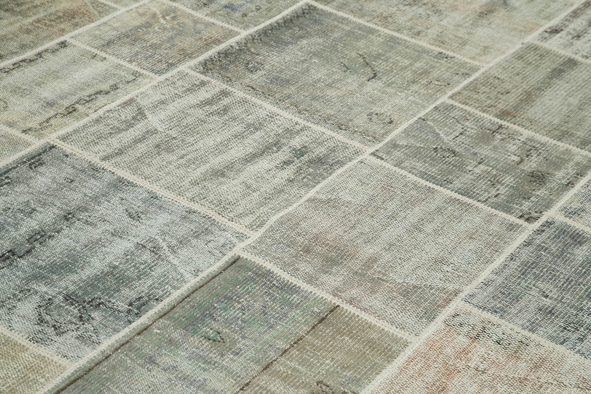 Handmade Patchwork Rug - Kirk Yama Grey Cotton Wool Vintage Area Rug 8'2''x11'6''