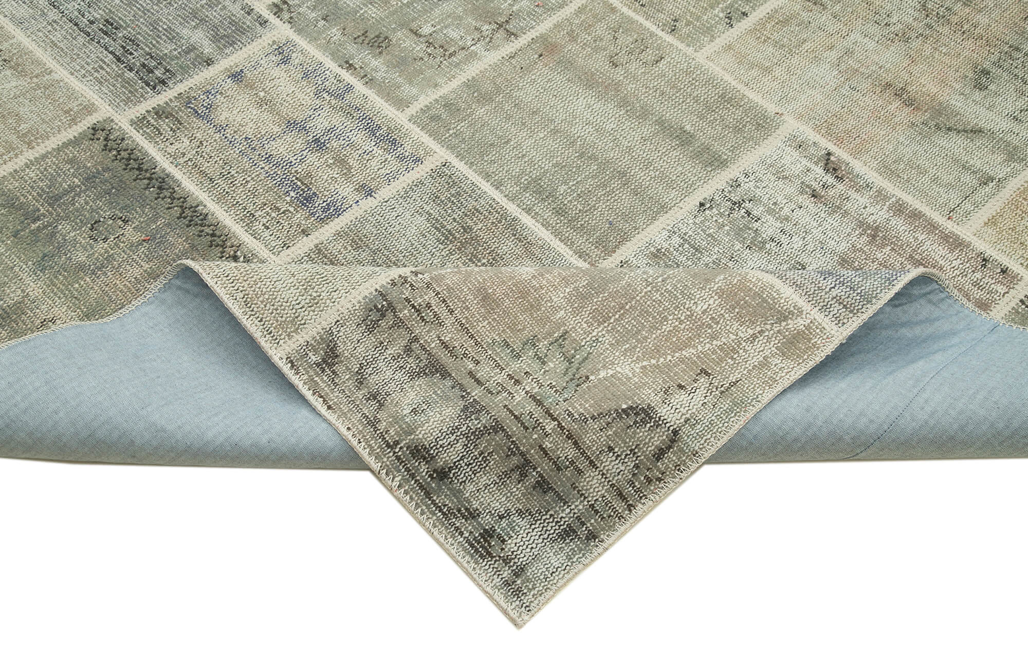 Handmade Patchwork Rug - Kirk Yama Grey Cotton Wool Vintage Area Rug 8'2''x11'6''