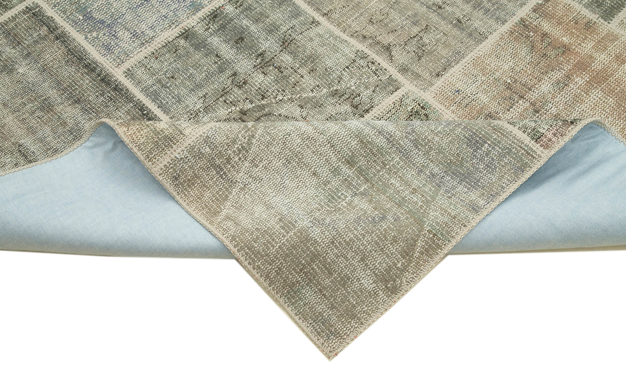 Handmade Area Rug - Kirk Yama Grey Patchwork Cotton Wool Vintage Carpet 8'5''x11'5''