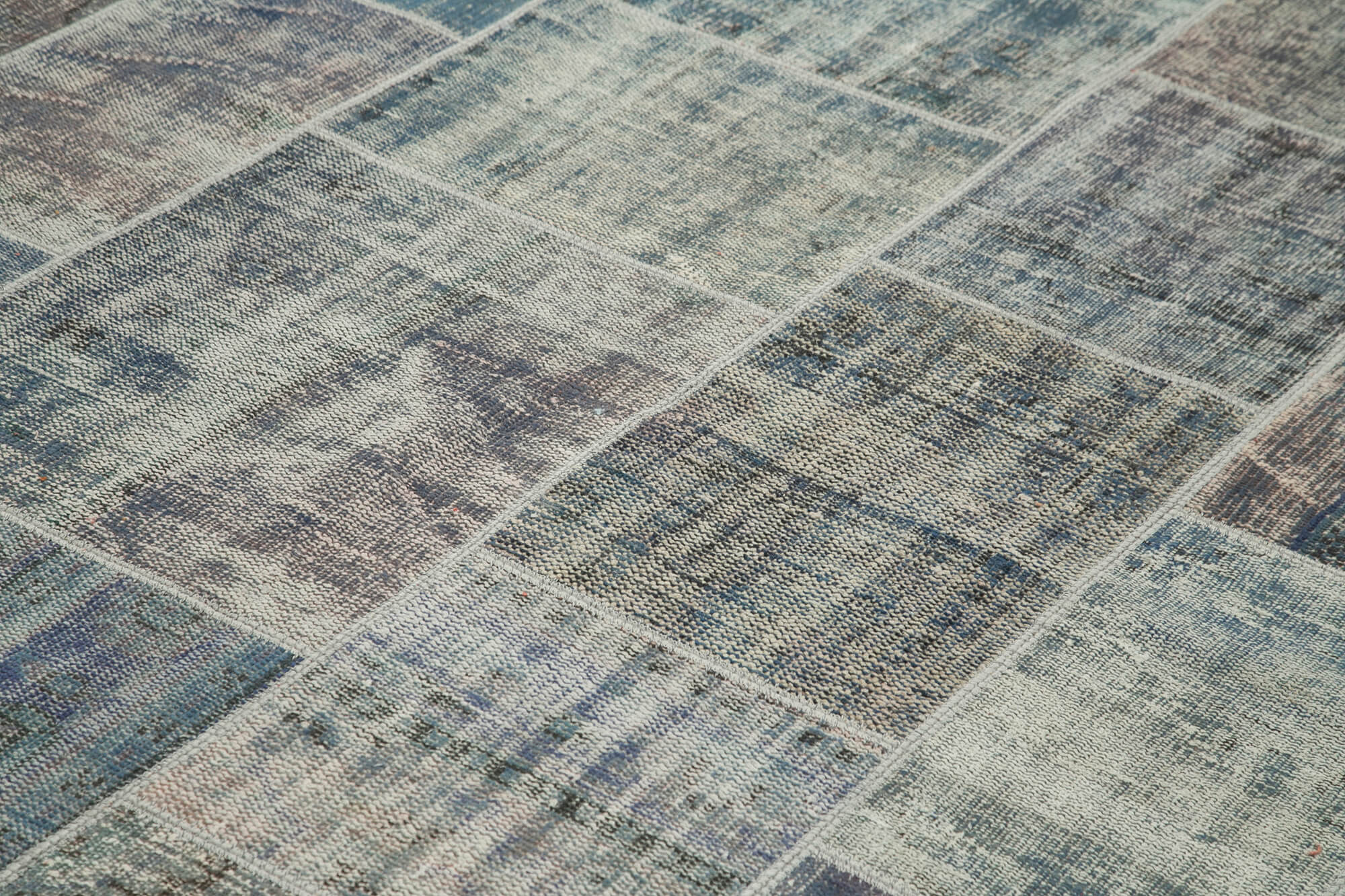 Handmade Area Rug - Blue Patchwork Wool Cotton Carpet 8'3''x11'8'' for Living Room