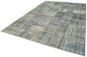 Handmade Patchwork Rug – Blue Area Rug Cotton Wool Soft Wool Carpet 8'2''x11'9''