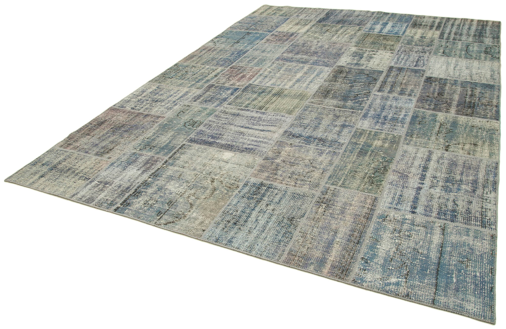 Handmade Patchwork Rug – Blue Area Rug Cotton Wool Soft Wool Carpet 8'2''x11'9''