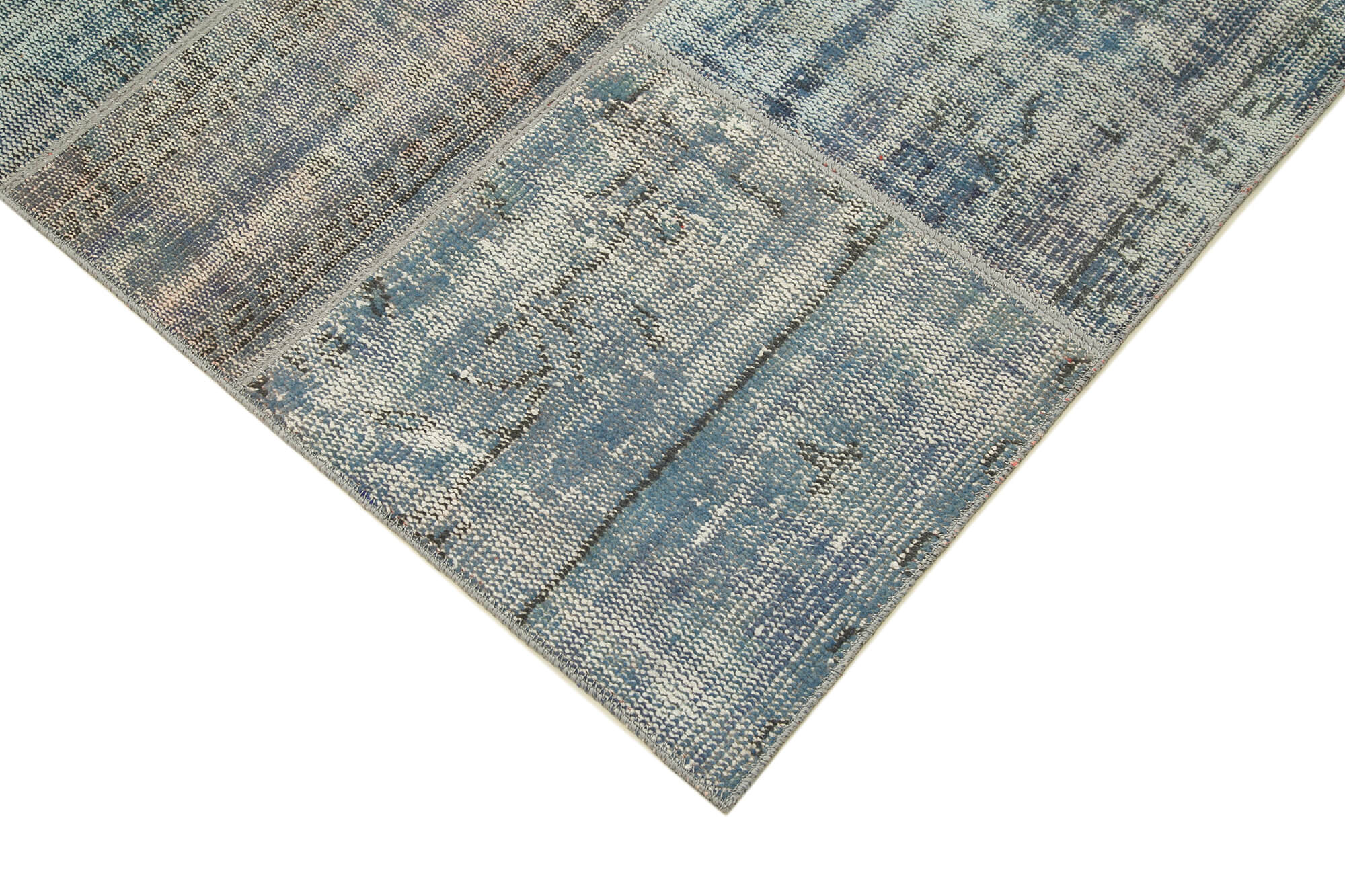 Handmade Patchwork Rug – Blue Area Rug Cotton Wool Soft Wool Carpet 8'2''x11'9''