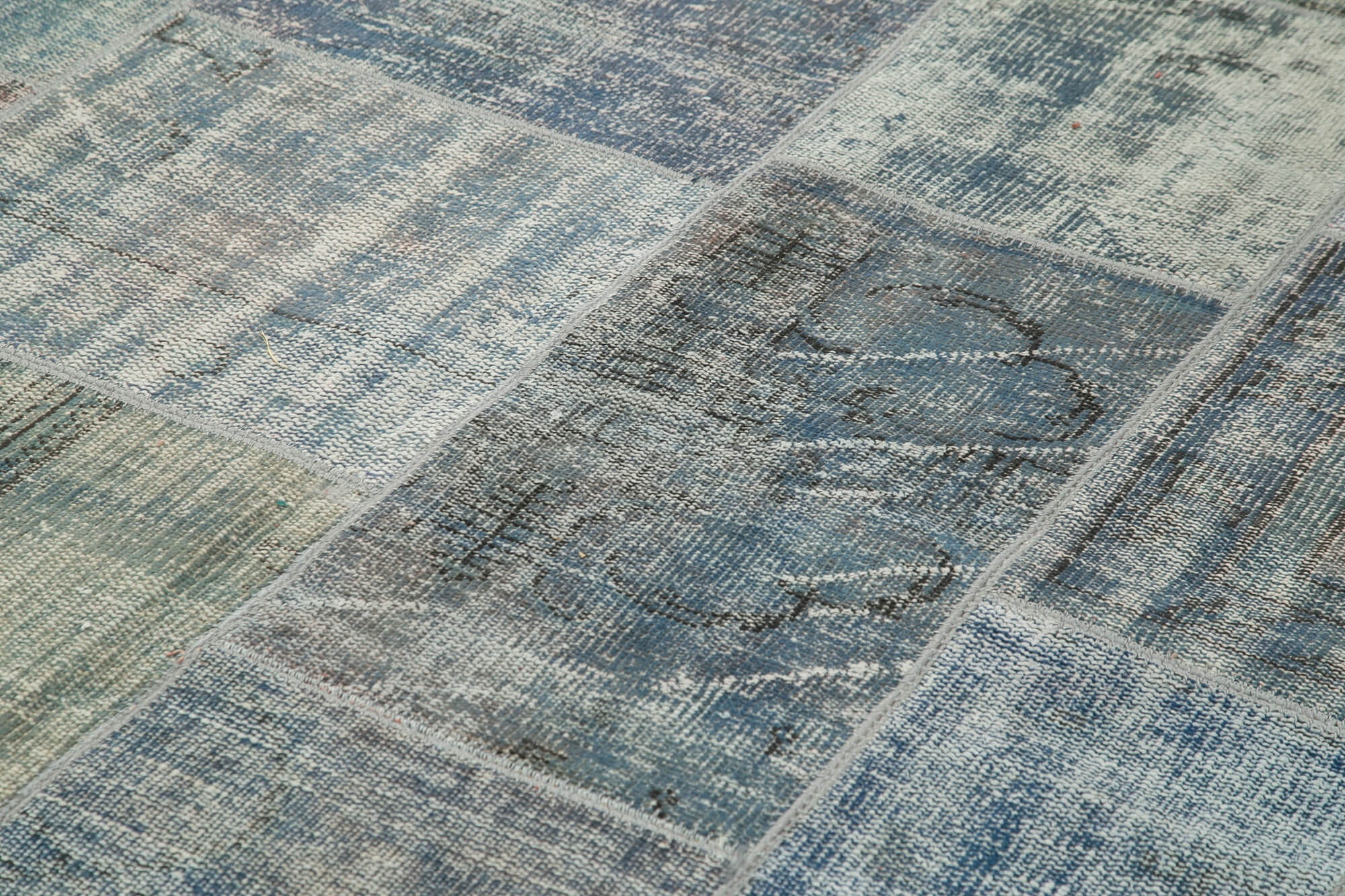 Handmade Patchwork Rug – Blue Area Rug Cotton Wool Soft Wool Carpet 8'2''x11'9''