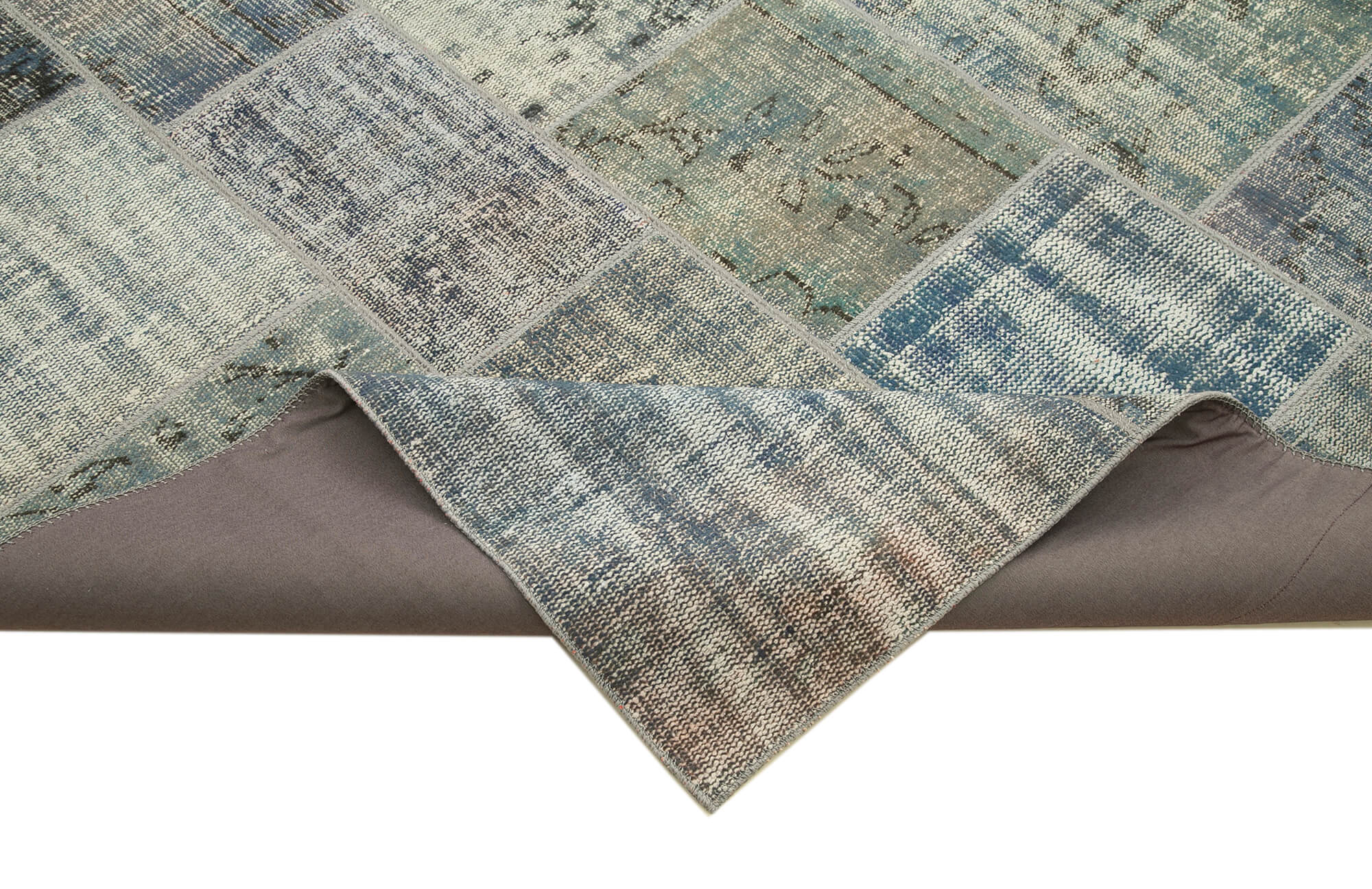 Handmade Patchwork Rug – Blue Area Rug Cotton Wool Soft Wool Carpet 8'2''x11'9''